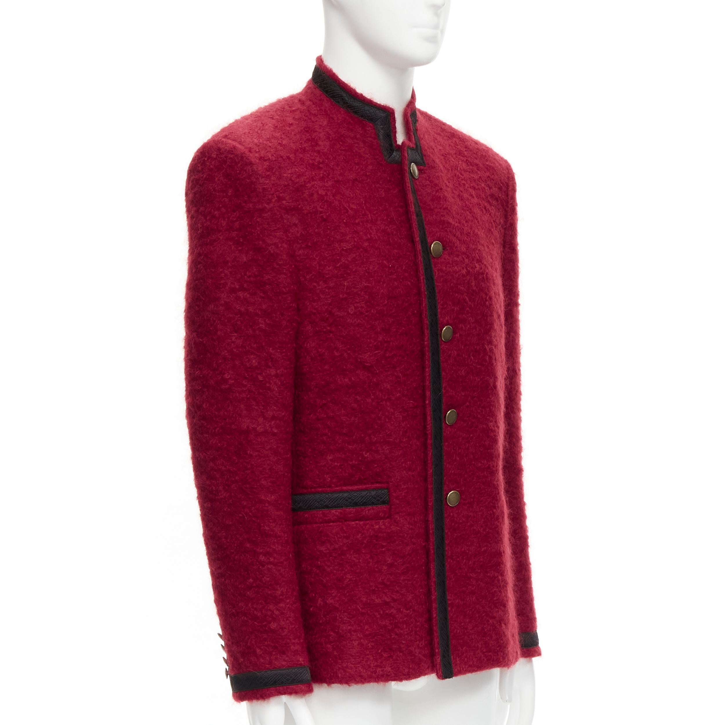 Men's SAINT LAURENT red wool mohair antique buttons military jacket coat EU52 XL