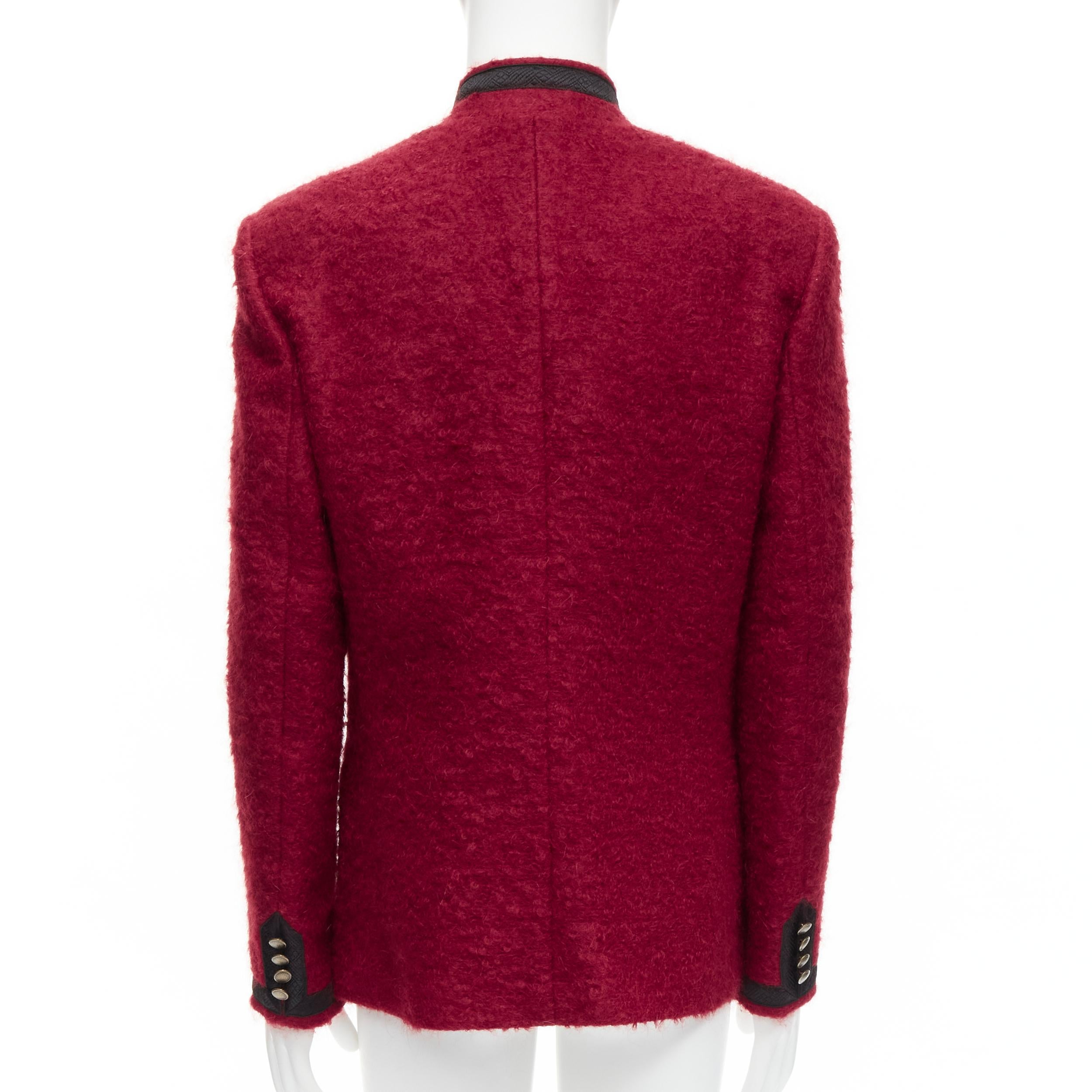 SAINT LAURENT red wool mohair antique buttons military jacket coat EU52 XL 2