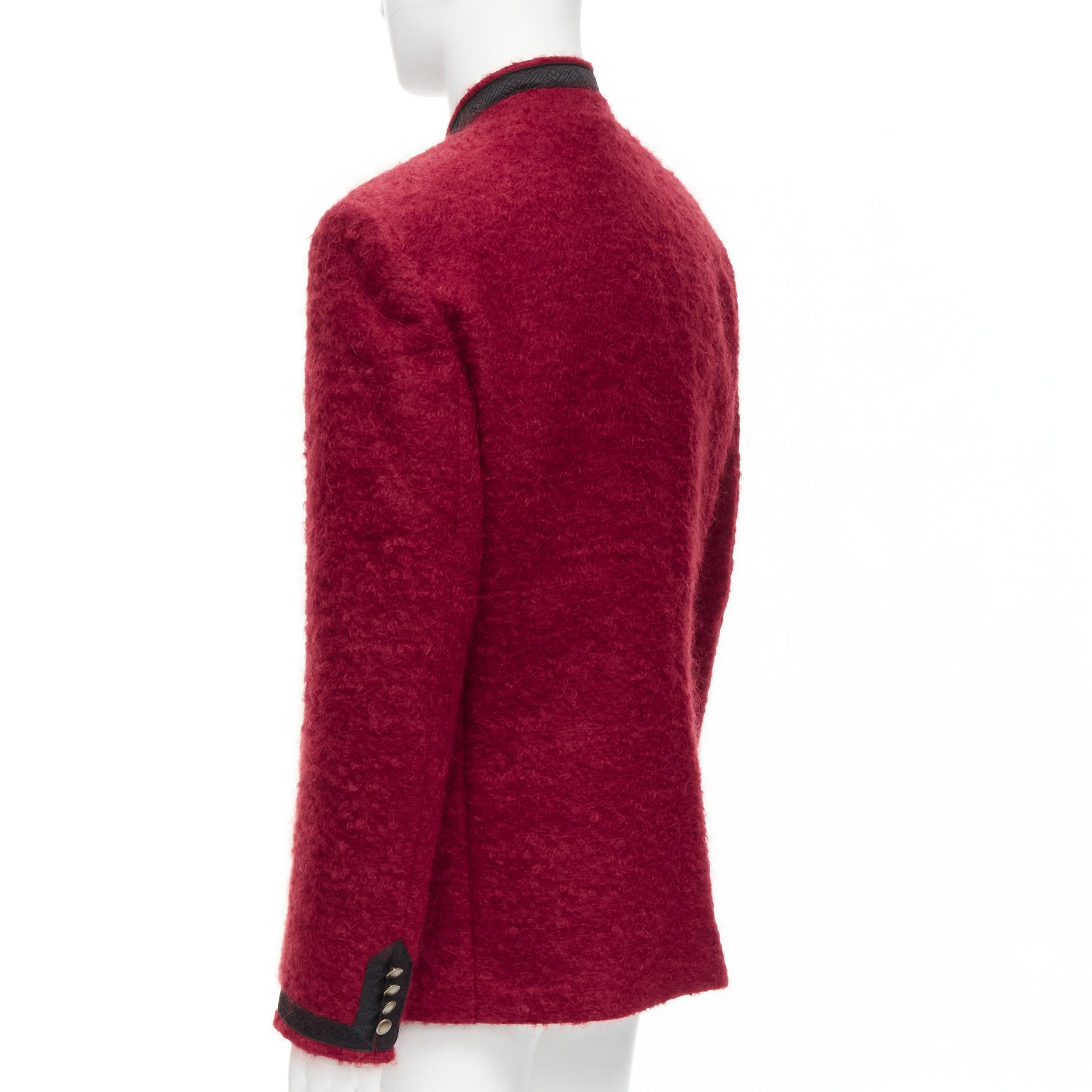 SAINT LAURENT red wool mohair antique buttons military jacket coat EU52 XL 3