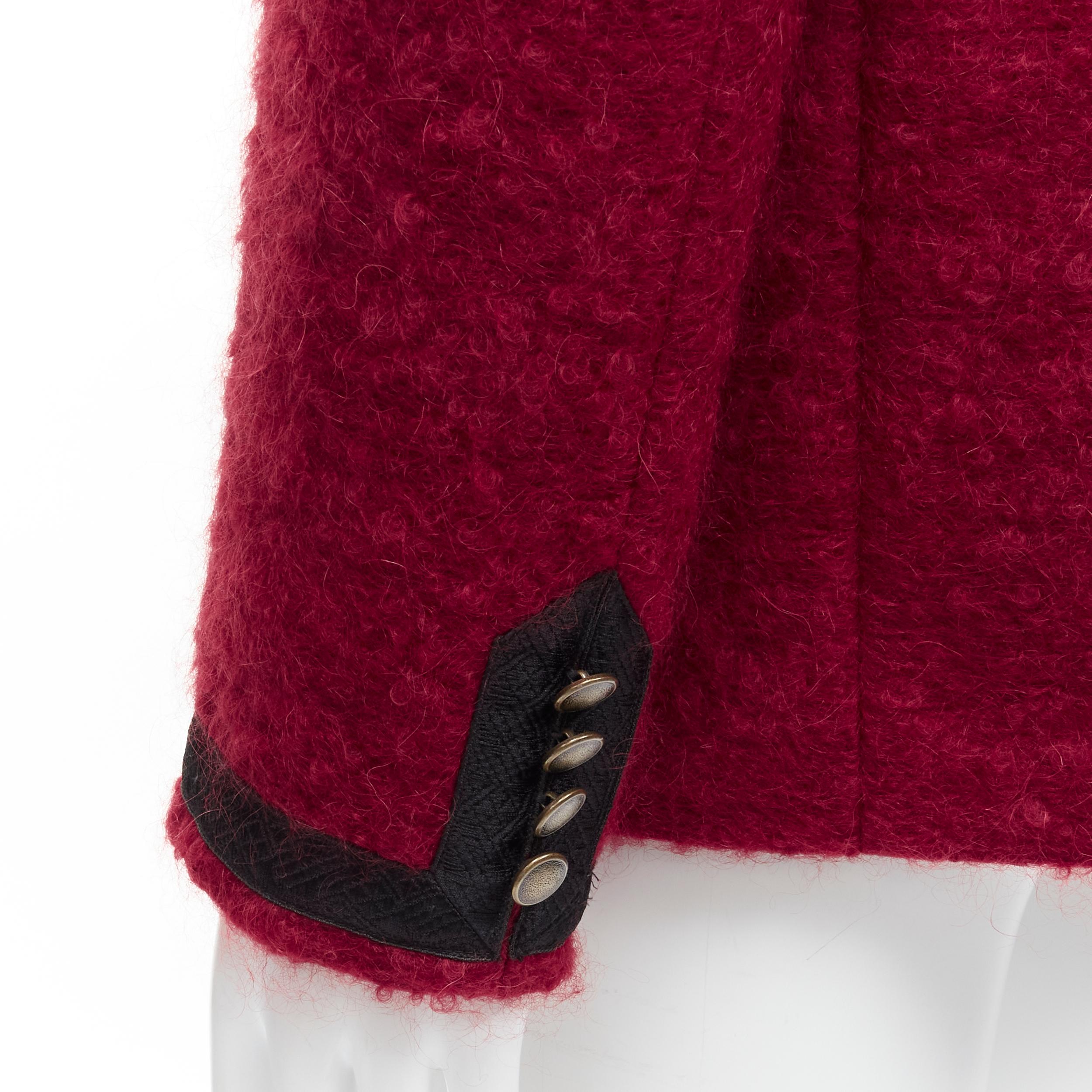SAINT LAURENT red wool mohair antique buttons military jacket coat EU52 XL 4