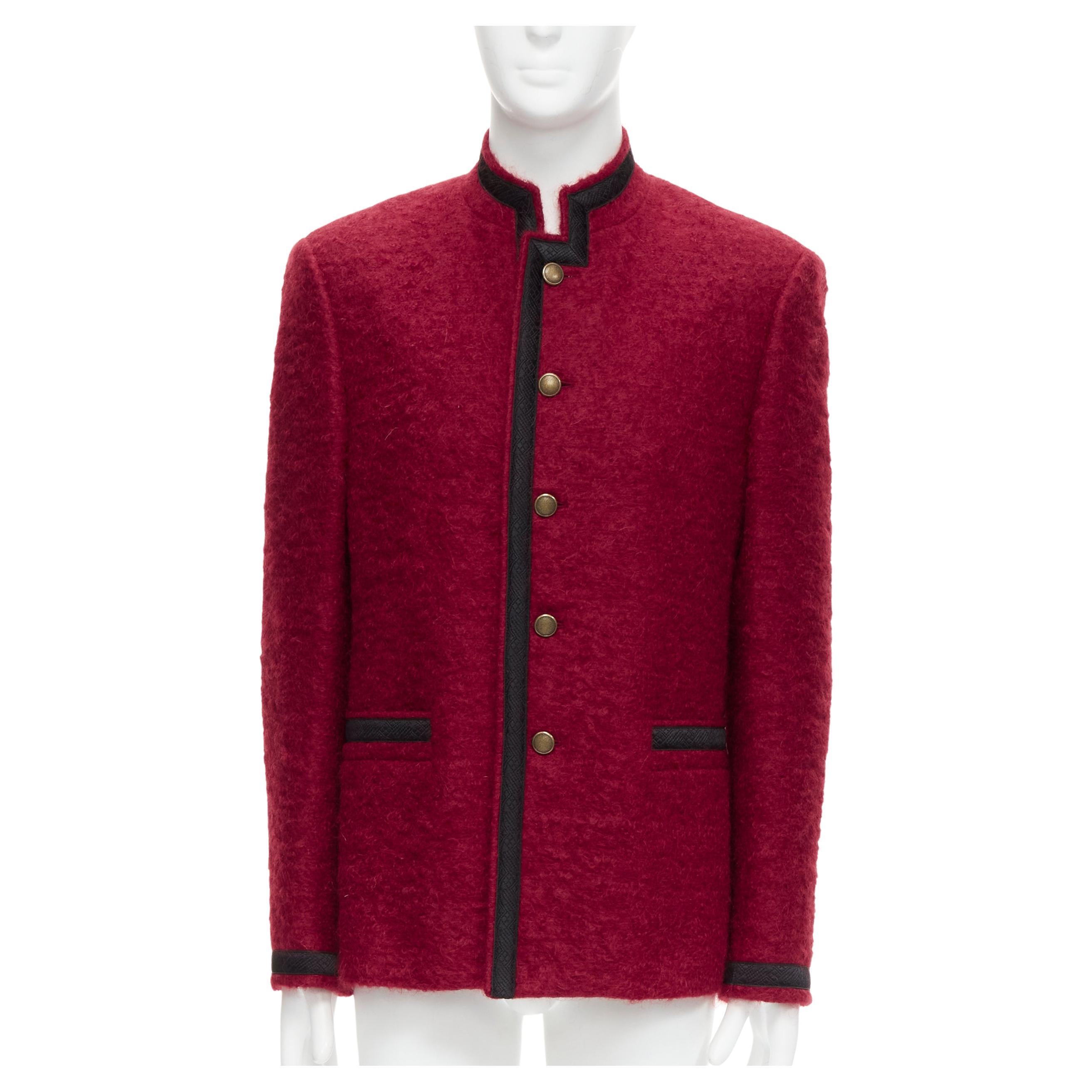 SAINT LAURENT red wool mohair antique buttons military jacket coat EU52 XL