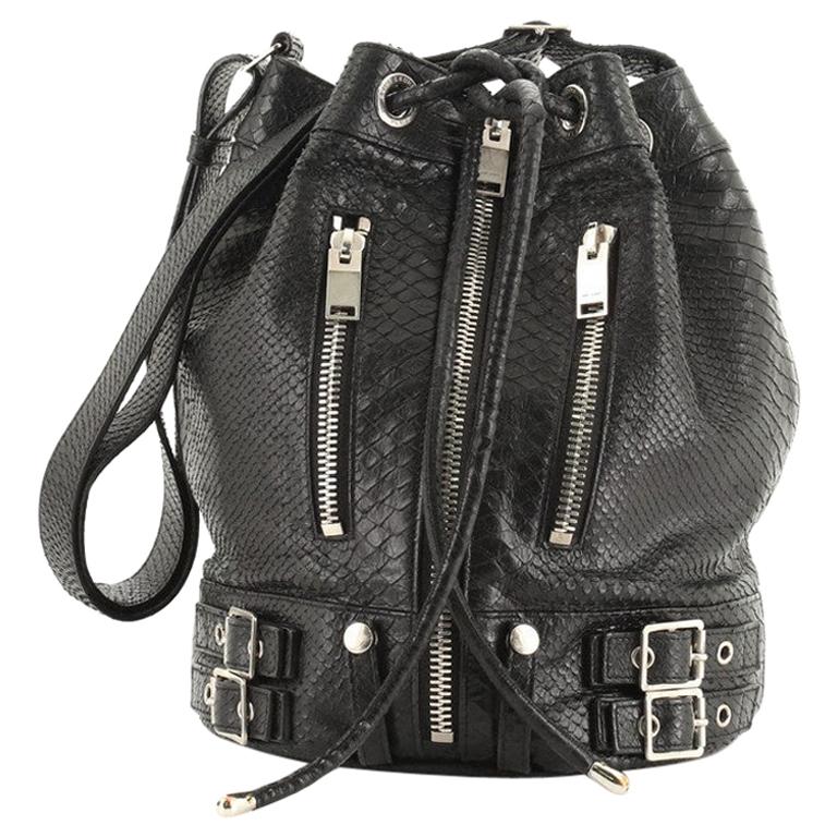 Saint Laurent Rider Bucket Bag Python Embossed Leather Medium