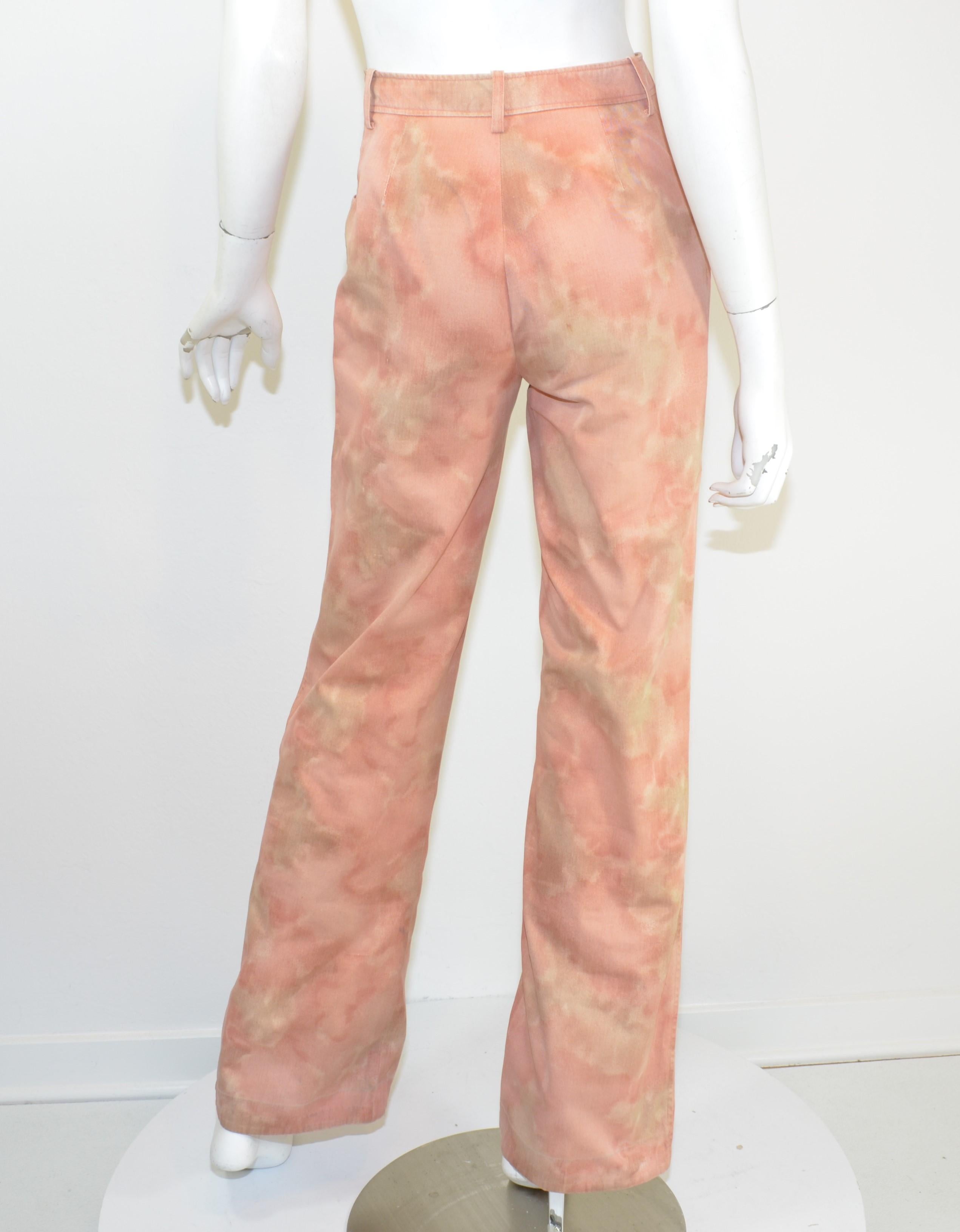 Women's Yves Saint Laurent Rive Gauche Tye-Dye Pant + Safari Jacket Ensemble Set c. 1968