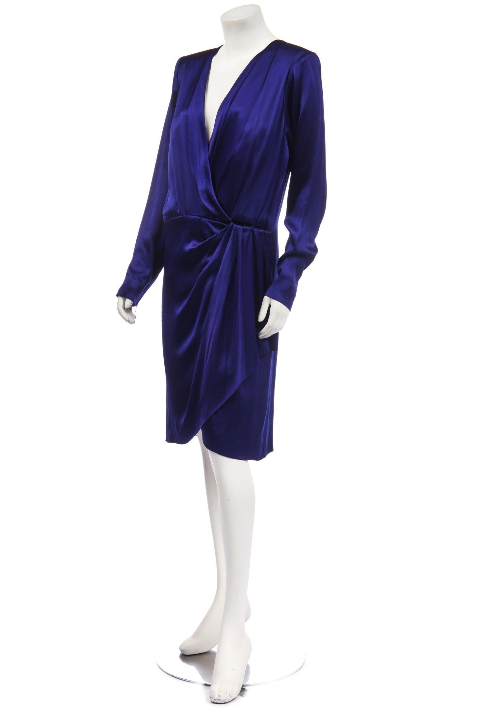 Saint Laurent Rive Gauche A/W 1988 Runway Blue Satin Cocktail Dress  In Good Condition For Sale In London, GB