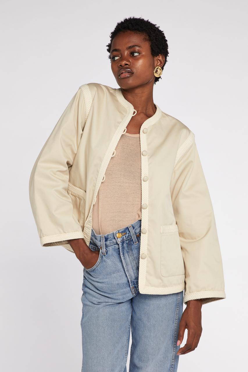 Beige Saint Laurent Rive Gauche Giacca di cotone beige P/E 1977 in vendita