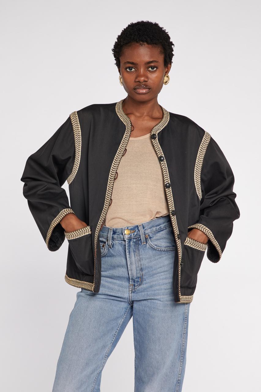 Saint Laurent Rive Gauche Black Cotton Jacket S/S 1977 In Good Condition For Sale In London, GB