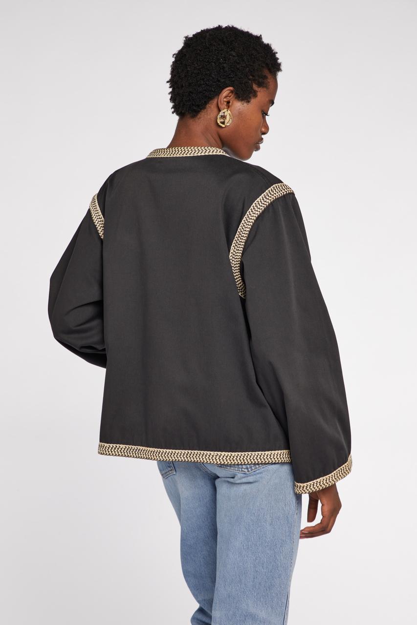 Women's Saint Laurent Rive Gauche Black Cotton Jacket S/S 1977 For Sale