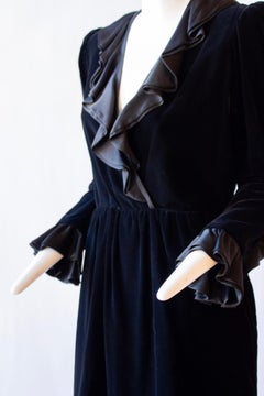 Saint Laurent Rive Gauche Black Velour V-Neck Dress