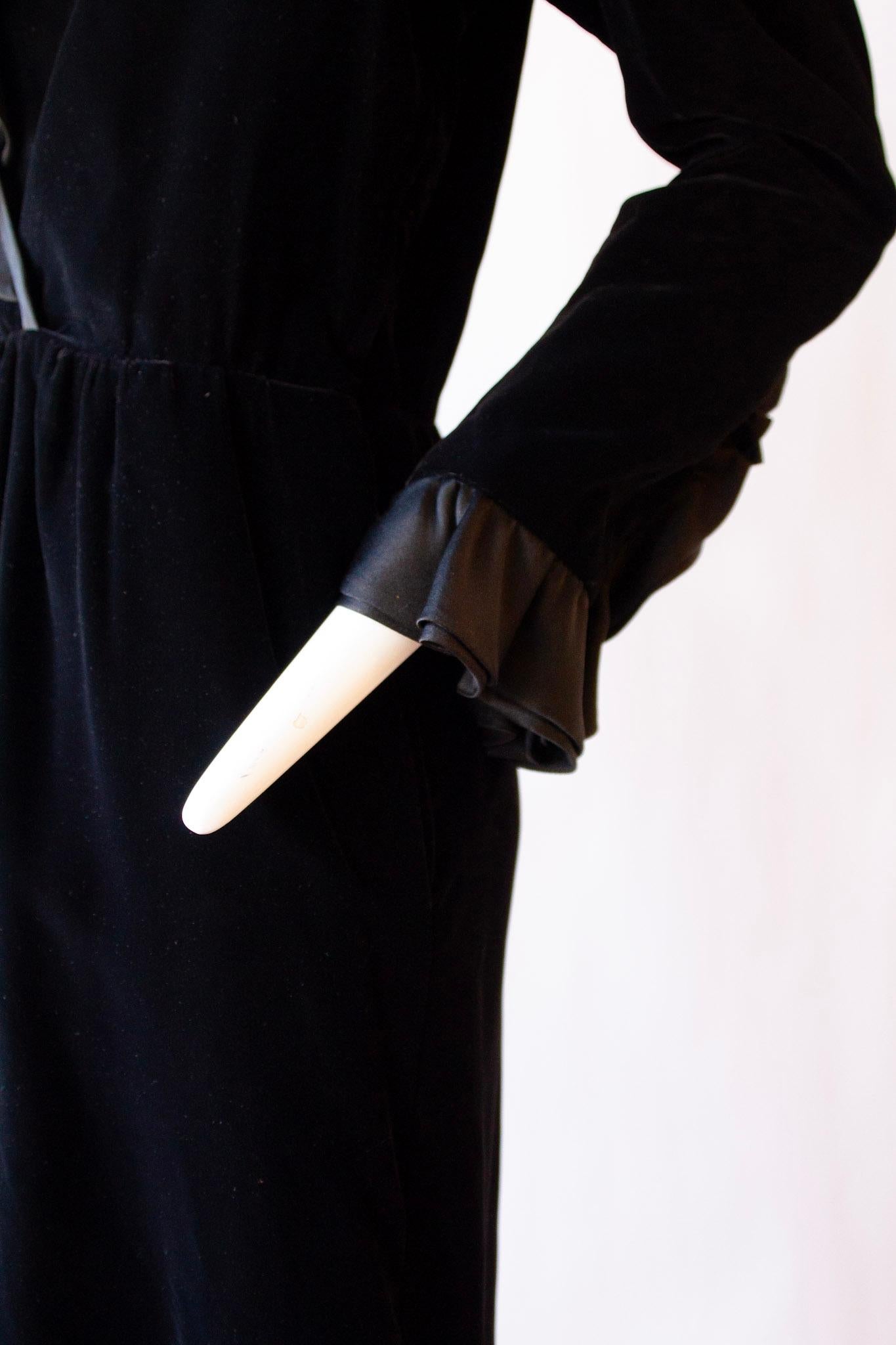 Women's Saint Laurent Rive Gauche Black Velour V-Neck Dress  For Sale