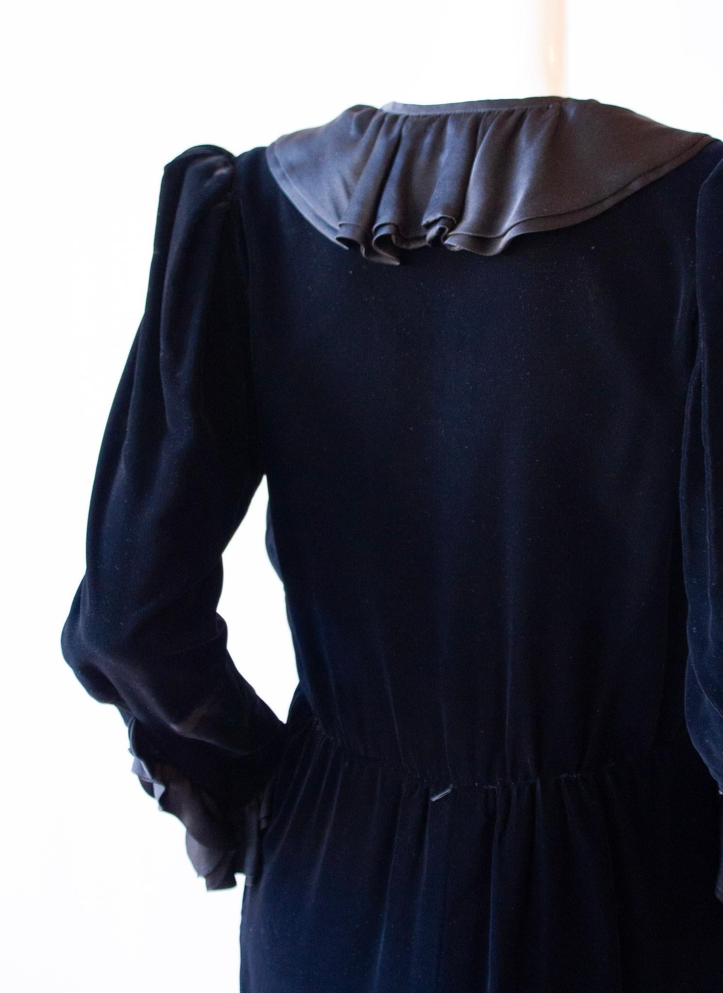 Saint Laurent Rive Gauche Black Velour V-Neck Dress  For Sale 2
