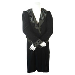 Saint Laurent Rive Gauche Black Velour V-Neck Dress 