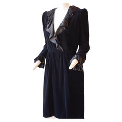 Vintage Saint Laurent Rive Gauche Black Velour V-Neck Dress 