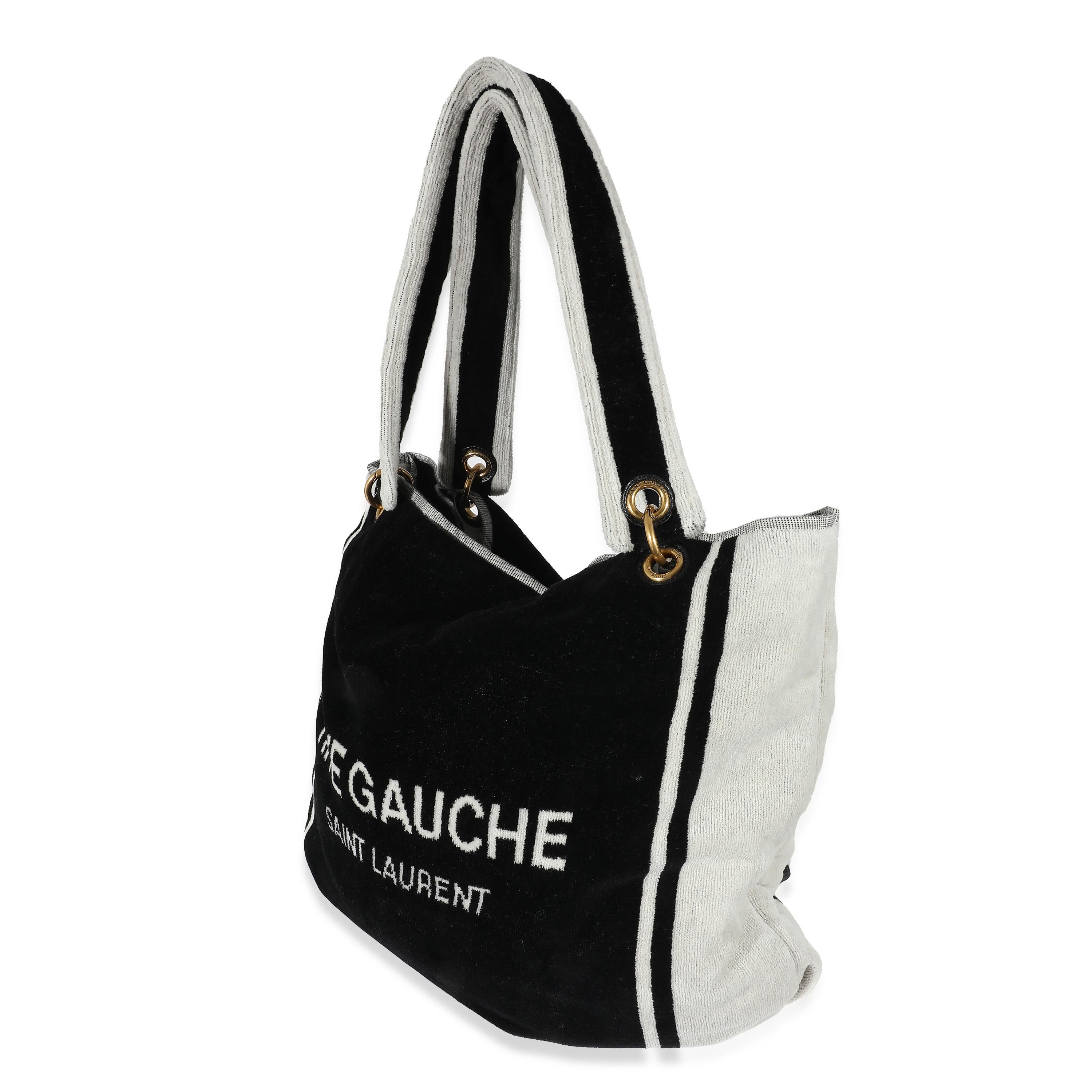 Women's or Men's Saint Laurent Rive Gauche Black White Terry Cloth Beach Towel Tote For Sale