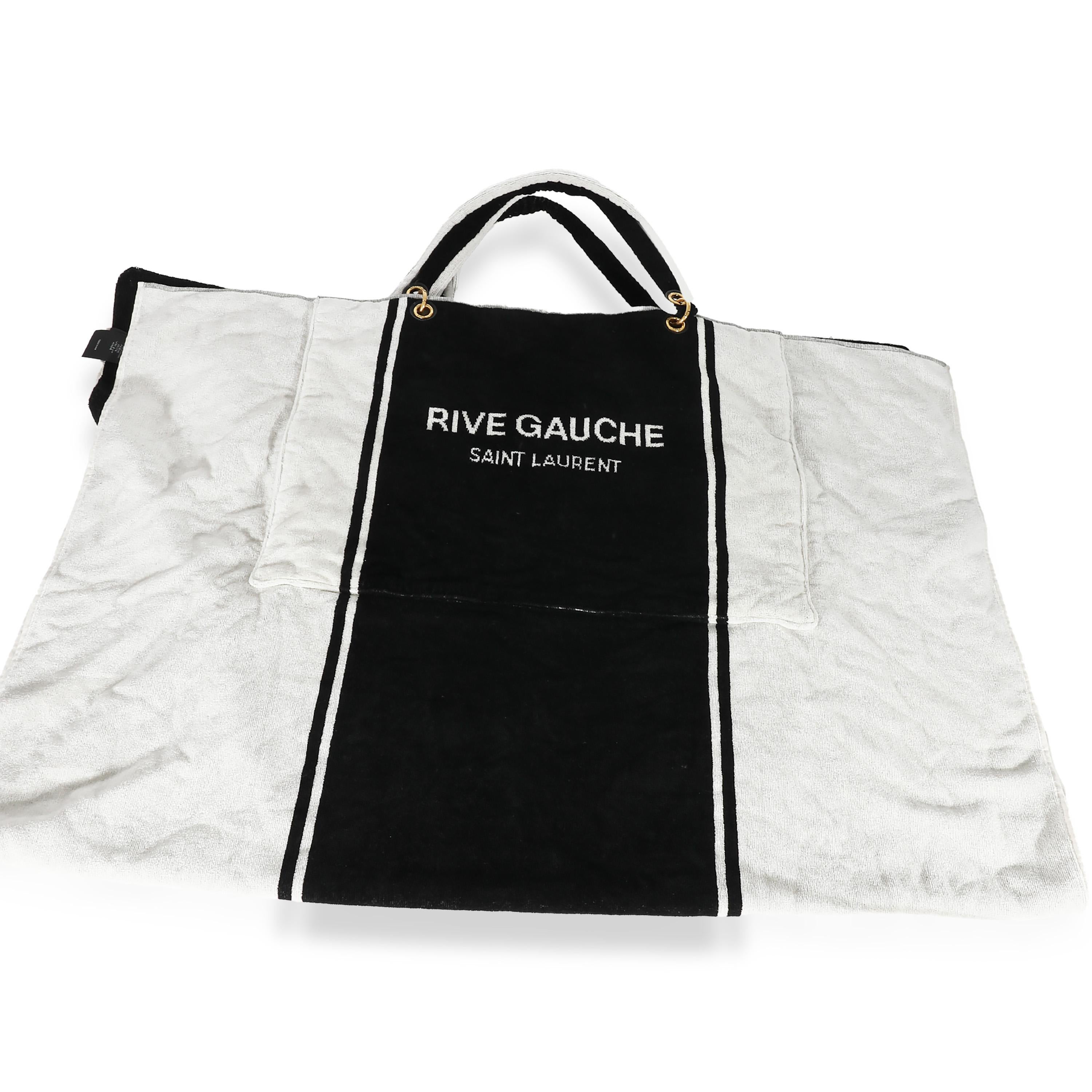 Saint Laurent Rive Gauche Black White Terry Cloth Beach Towel Tote For Sale 2