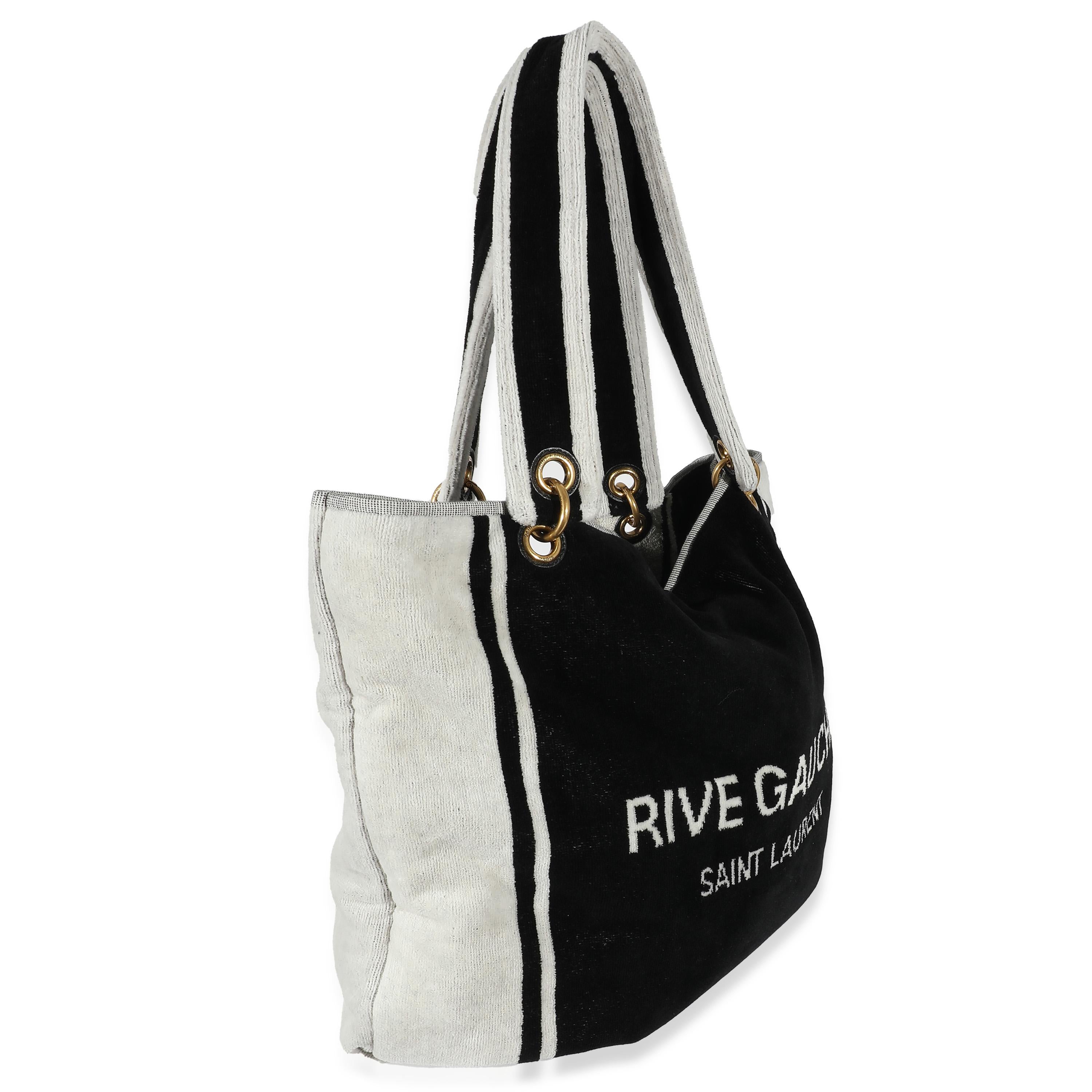 Saint Laurent Rive Gauche Black White Terry Cloth Beach Towel Tote For Sale 3