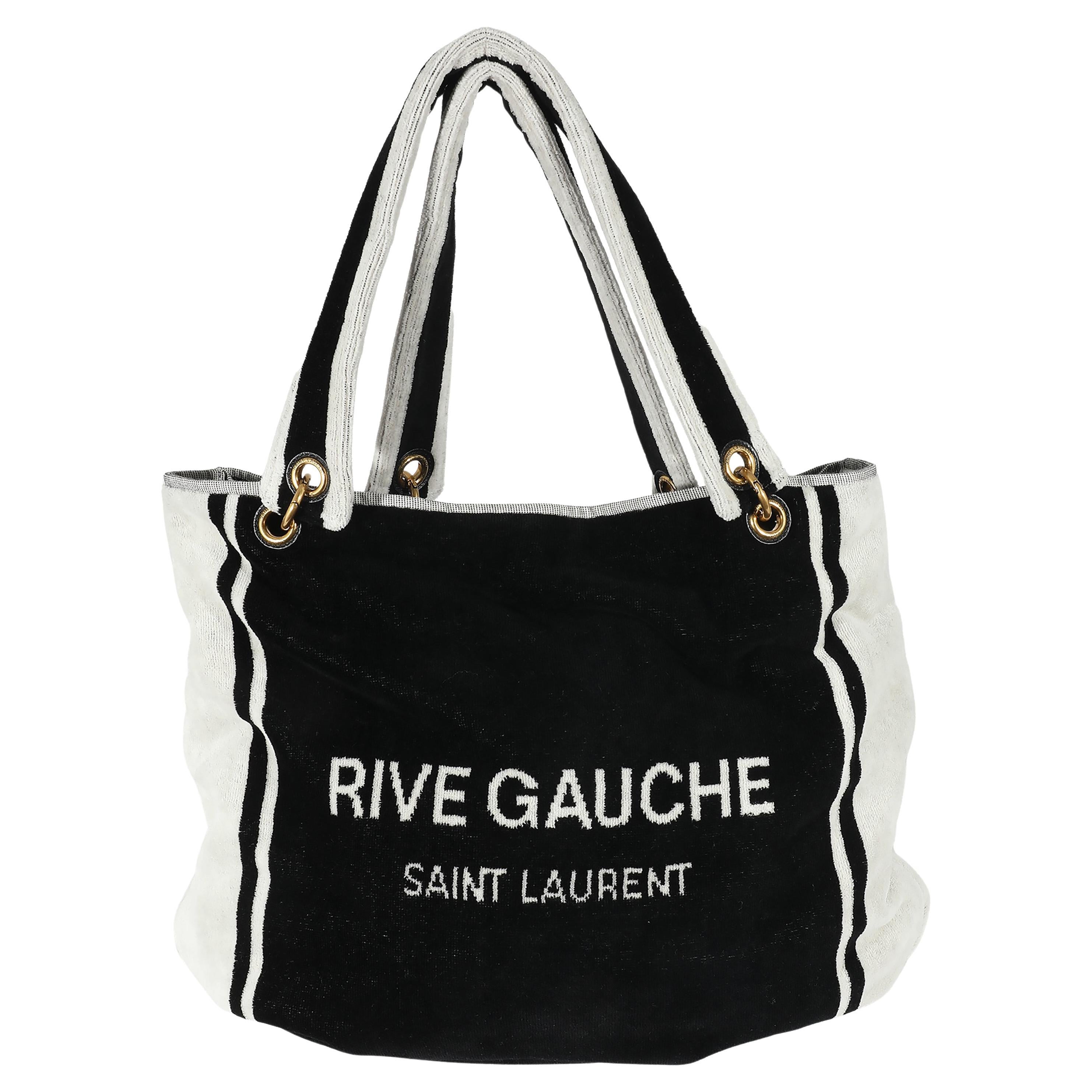 Saint Laurent Rive Gauche Black White Terry Cloth Beach Towel Tote For Sale