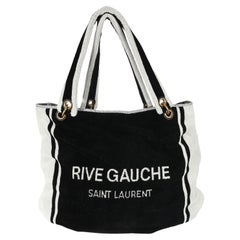Saint Laurent Rive Gauche Black White Terry Cloth Beach Towel Tote