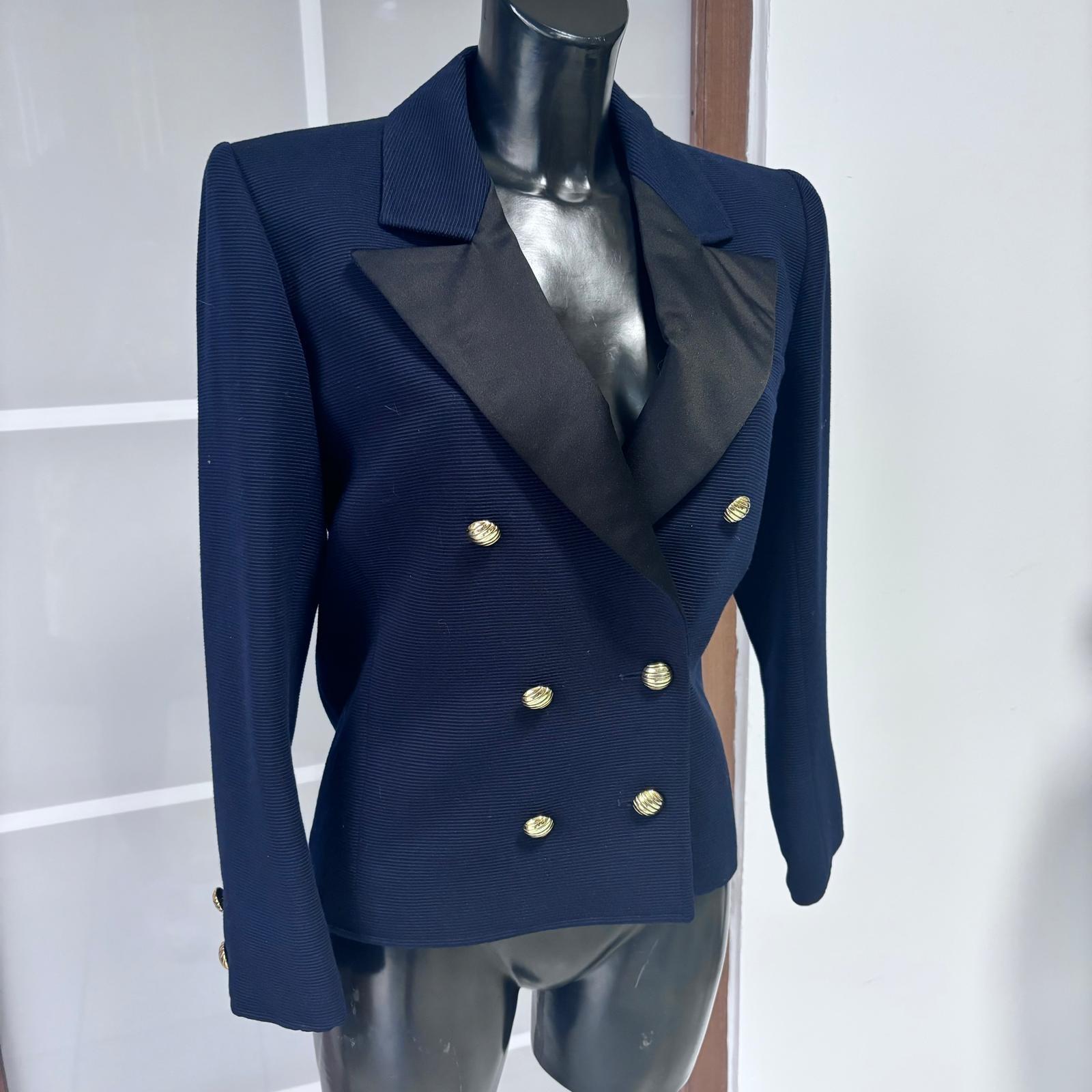 Saint Laurent Rive Gauche vintage 1980 blazer croisé en laine bleu marine c Excellent état - En vente à Basaluzzo, IT