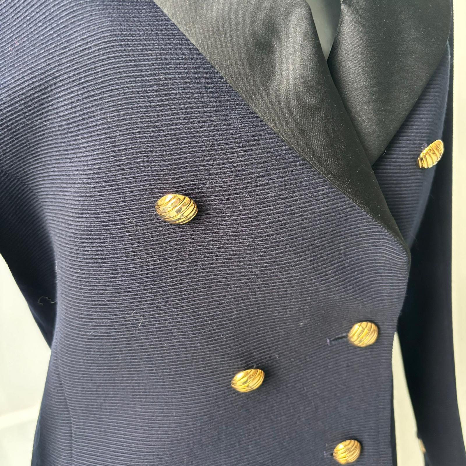 Saint Laurent Rive Gauche vintage 1980 blazer croisé en laine bleu marine c en vente 1