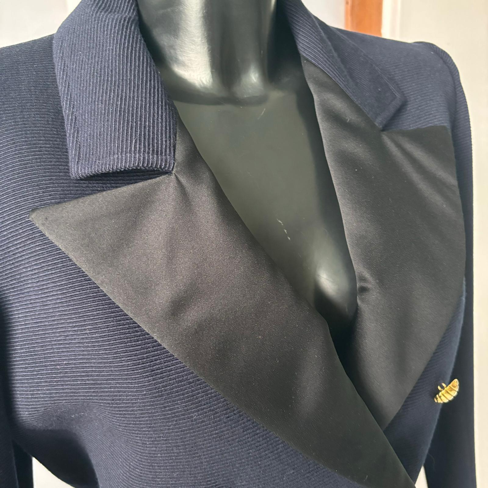 Saint Laurent Rive Gauche vintage 1980 blazer croisé en laine bleu marine c en vente 2