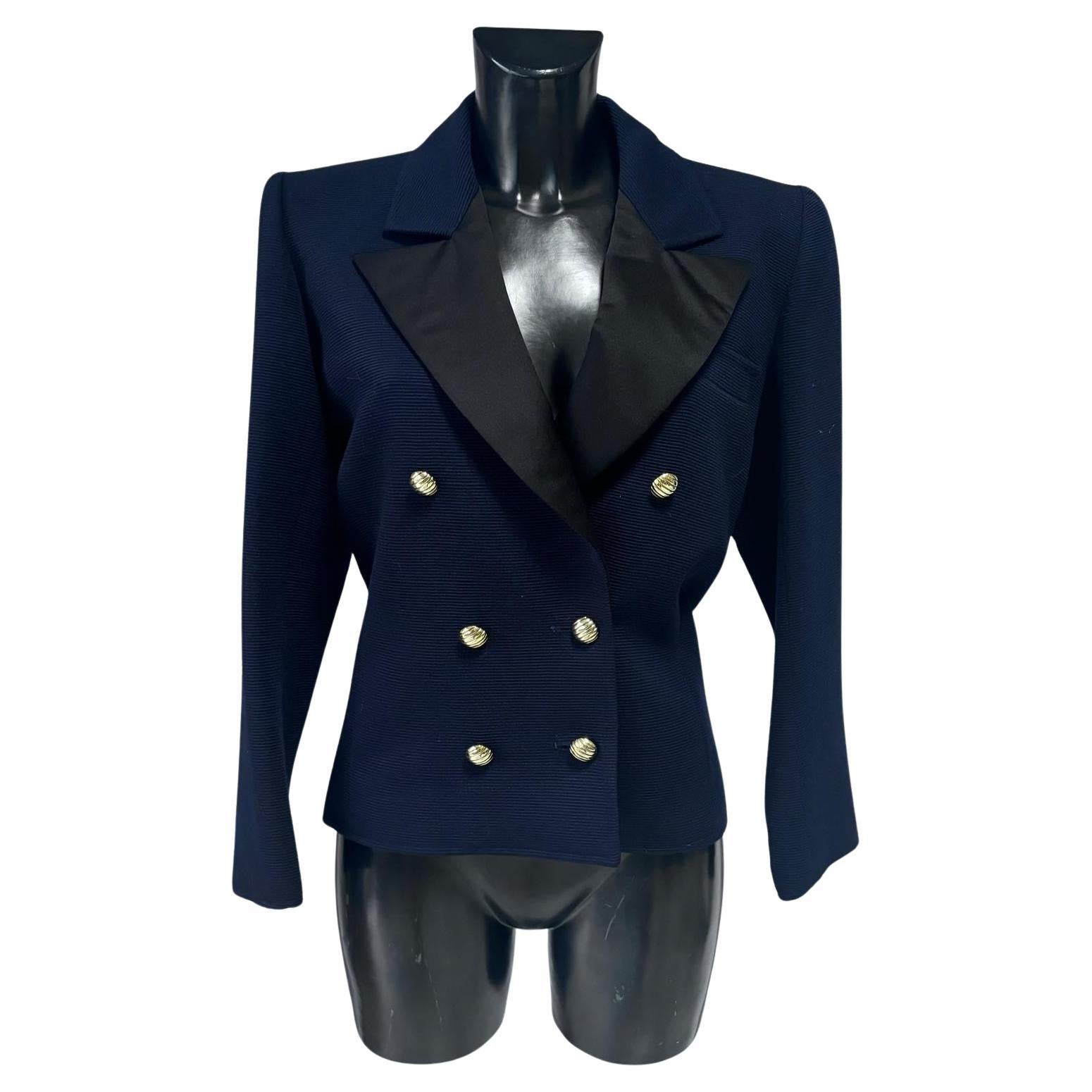 Saint Laurent Rive Gauche vintage 1980 blazer croisé en laine bleu marine c en vente