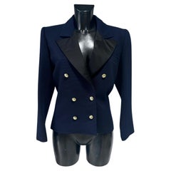 Saint Laurent Rive Gauche vintage 1980 blazer croisé en laine bleu marine c