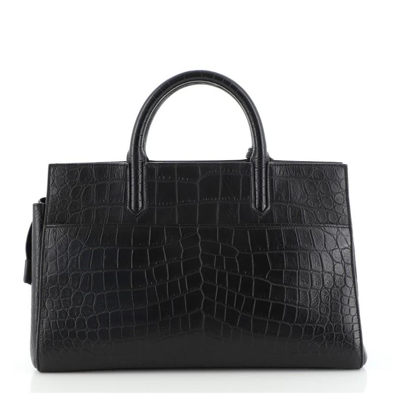 Black Saint Laurent Rive Gauche Cabas Crocodile Embossed Leather Small