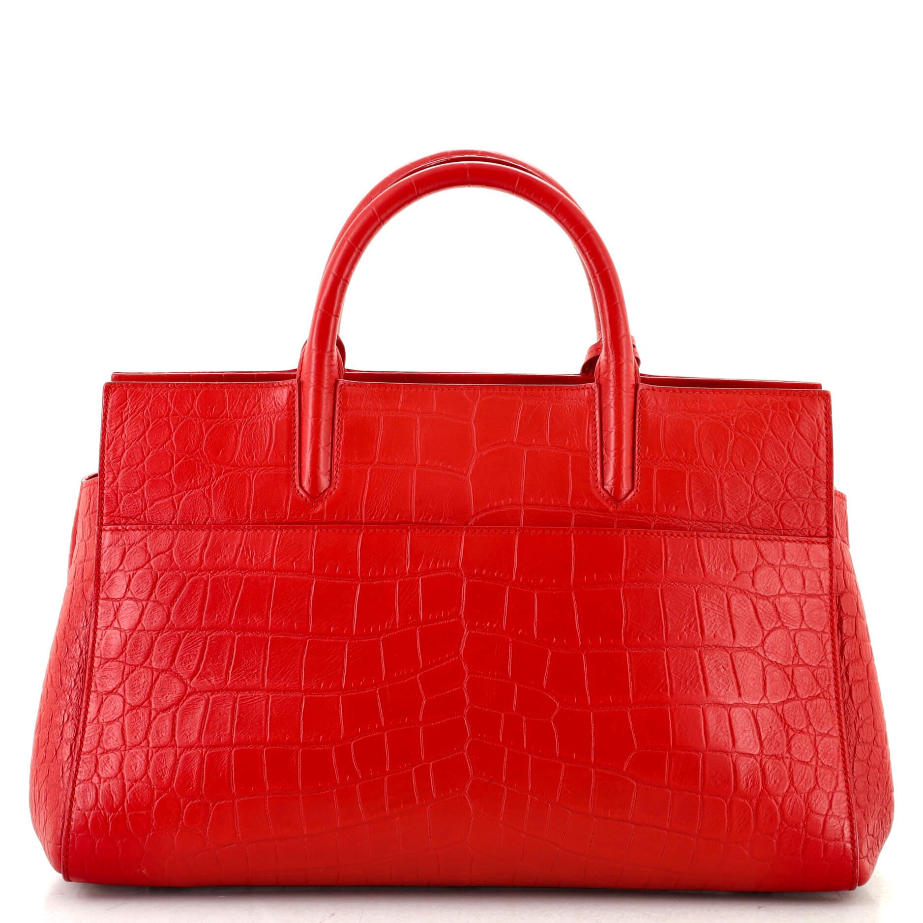 Saint Laurent Rive Gauche Cabas Crocodile Embossed Leather Small In Good Condition In NY, NY