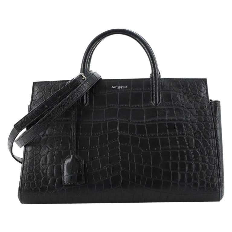 Saint Laurent Rive Gauche Cabas Crocodile Embossed Leather Small
