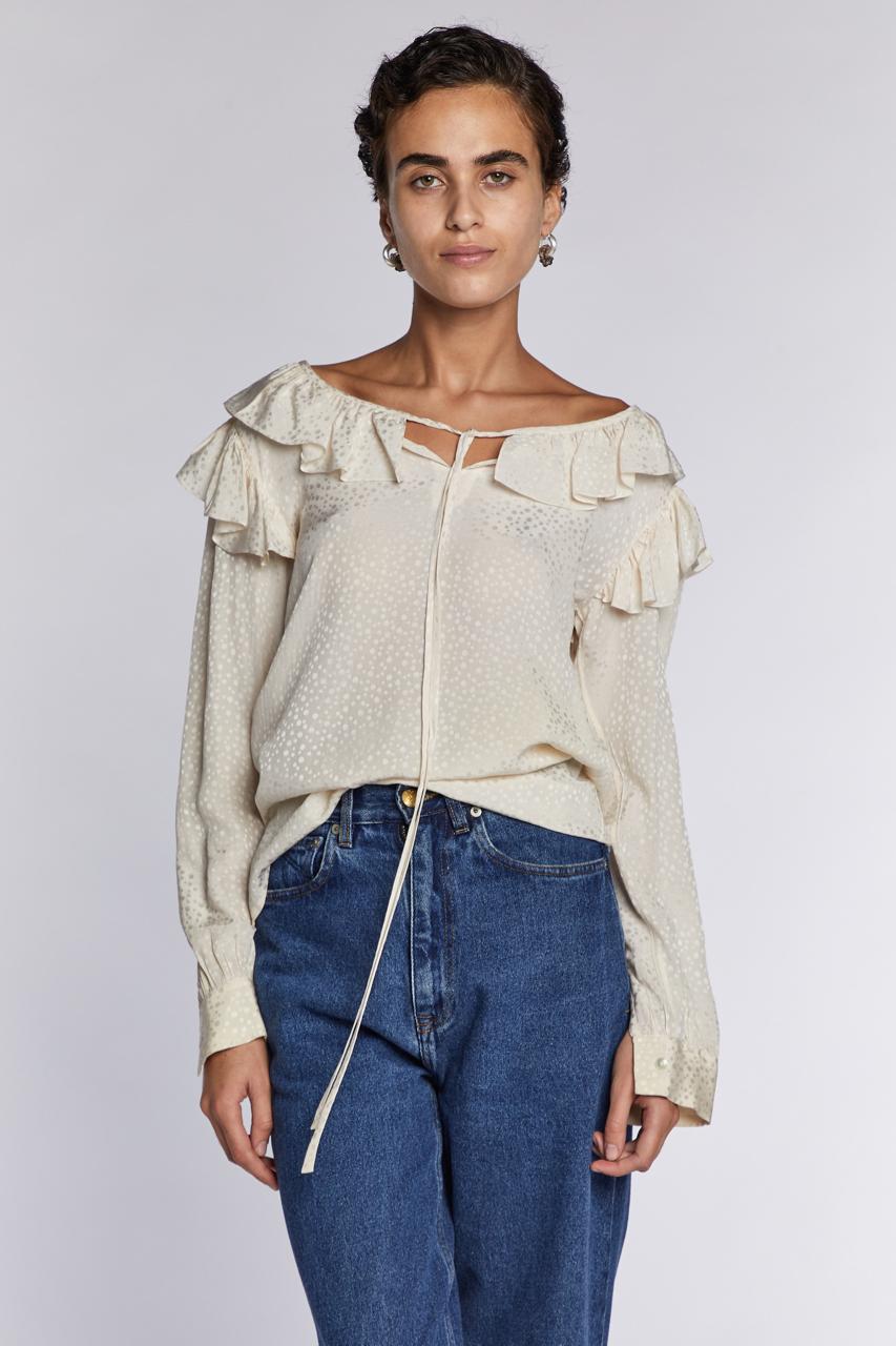 Saint Laurent Camicetta di seta crema Rive Gauche 1970s in vendita 1
