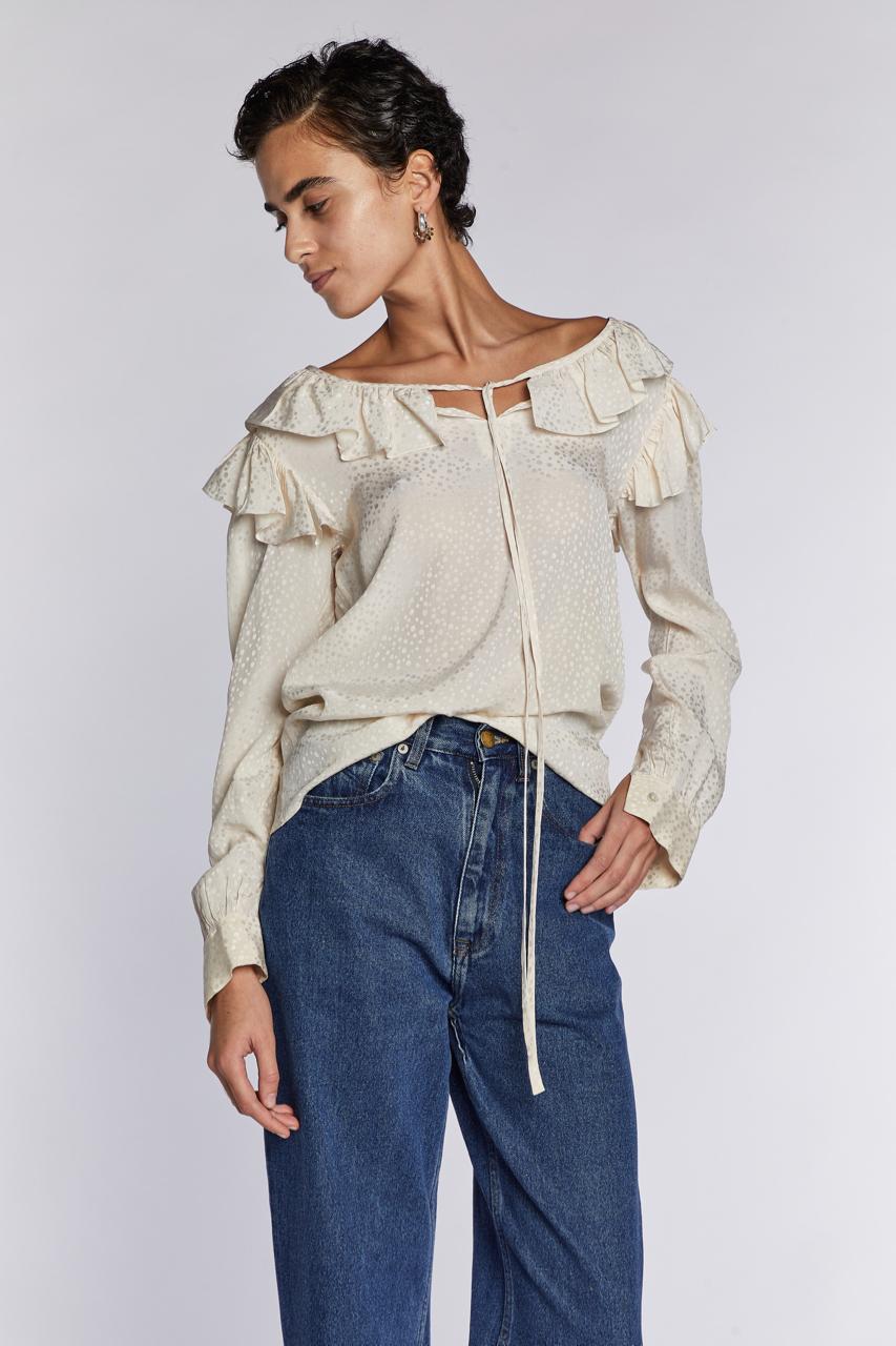 Saint Laurent Camicetta di seta crema Rive Gauche 1970s in vendita 2