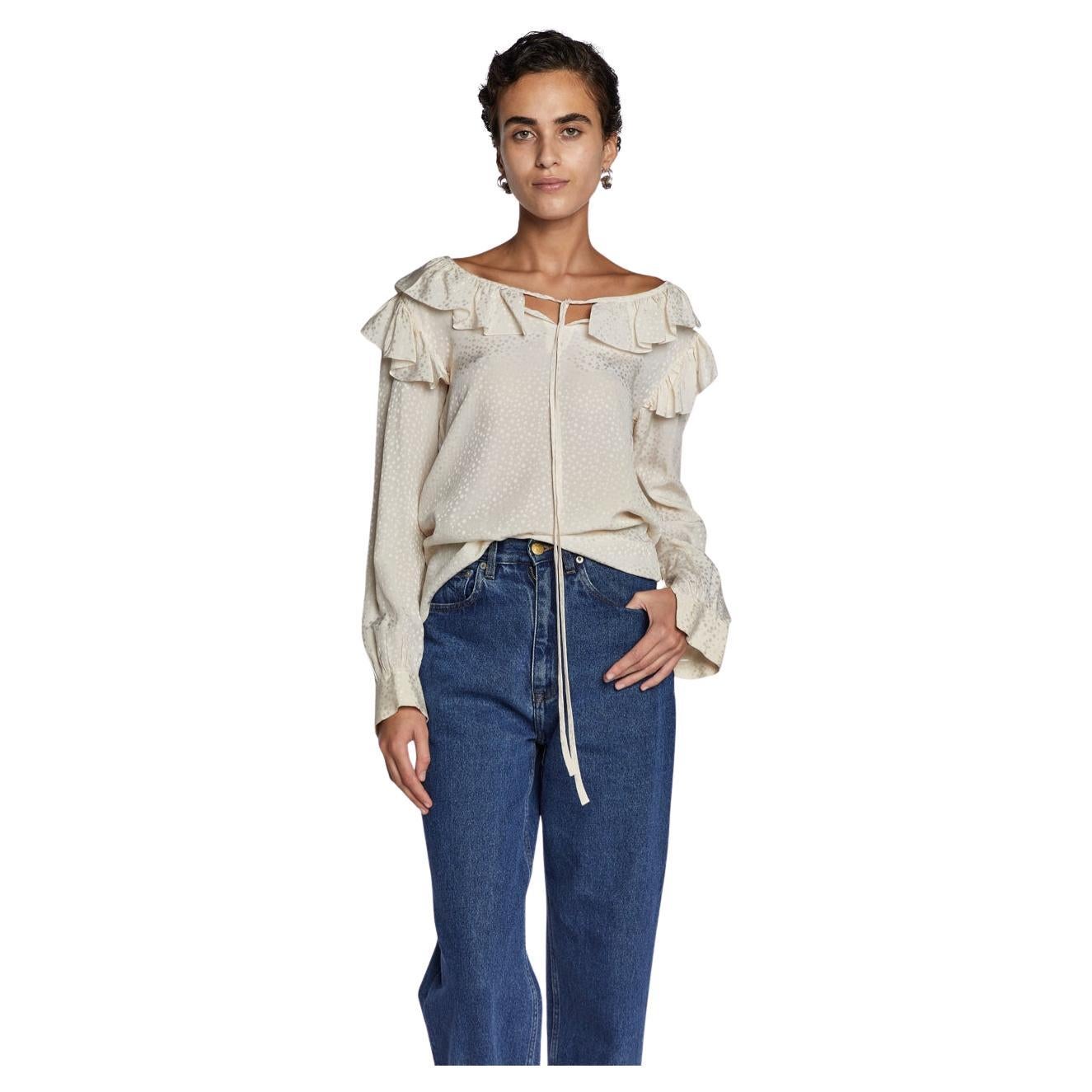 Saint Laurent Rive Gauche Cream Silk Blouse 1970s