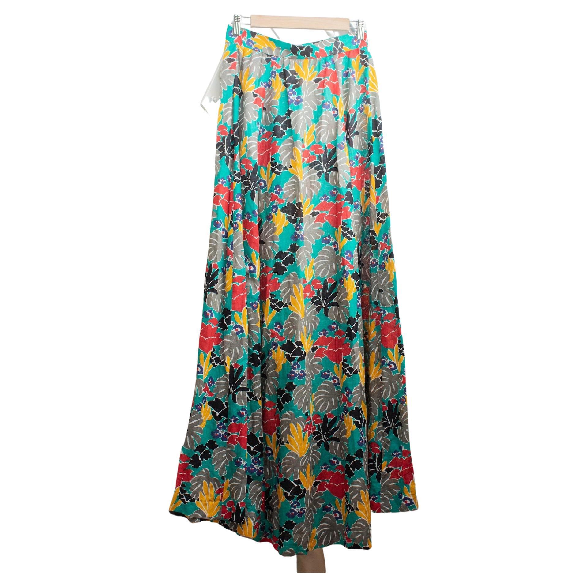 Saint Laurent Rive Gauche early 1980's botanical pattern A line maxi gipsy skirt For Sale