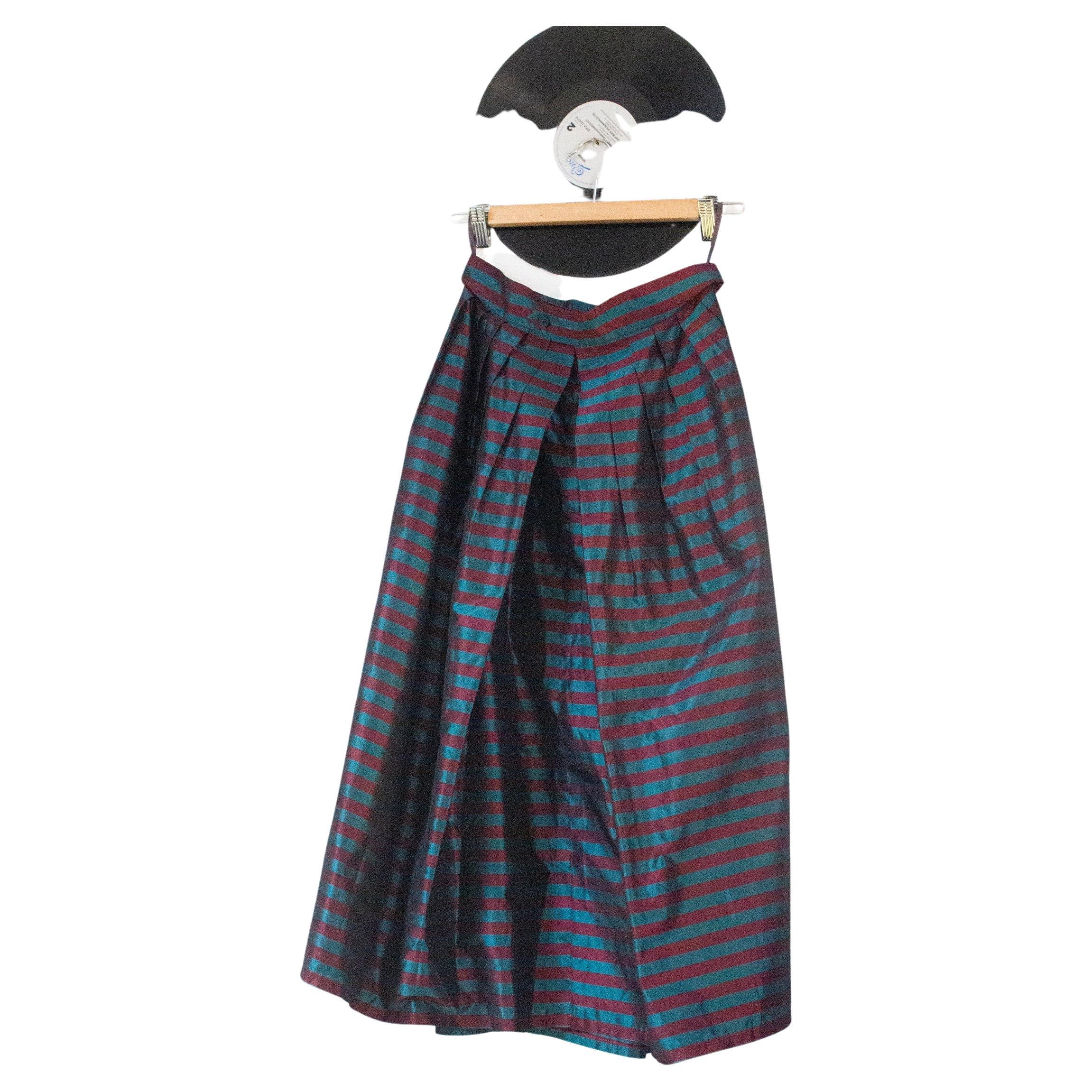 Saint Laurent Rive Gauche f/w 1982 blue and red striped taffeta pleated skirt For Sale