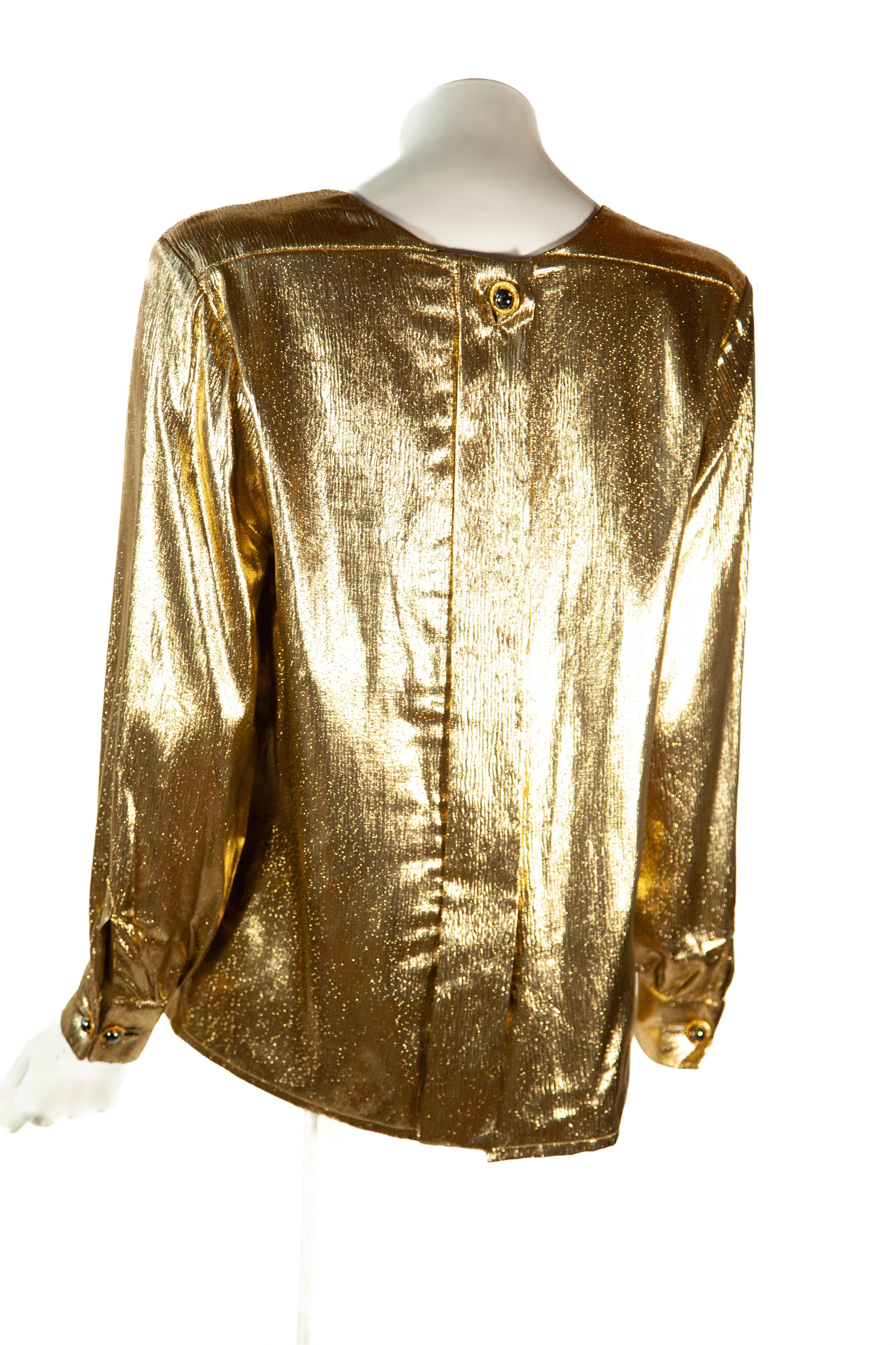 Saint Laurent Rive Gauche Gold Lamé Top In Excellent Condition In Kingston, NY