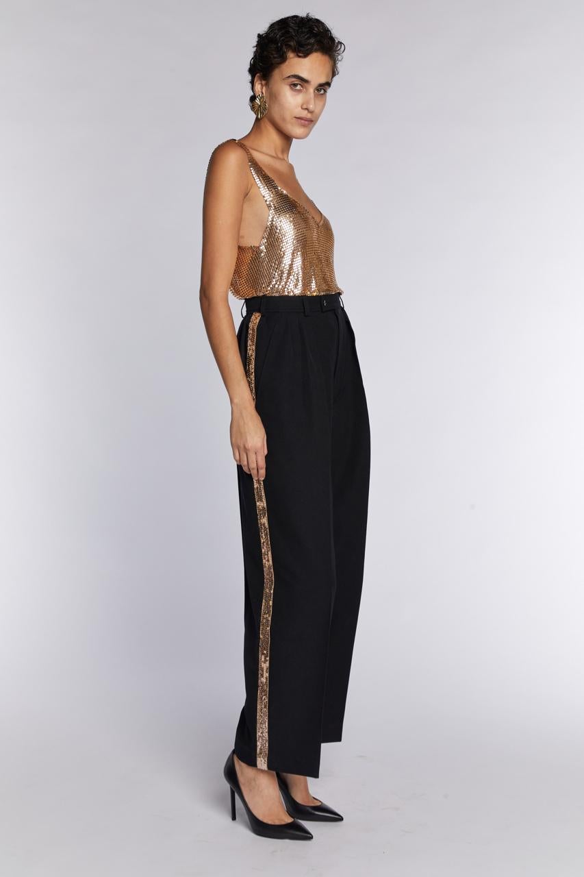 Pantalones Saint Laurent Rive Gauche Lentejuelas doradas Le Smoking Años 80 Negro en venta