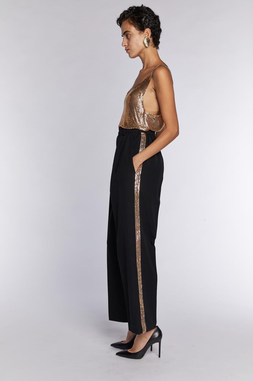 Pantalones Saint Laurent Rive Gauche Lentejuelas doradas Le Smoking Años 80 en Excelente estado para la venta en London, GB
