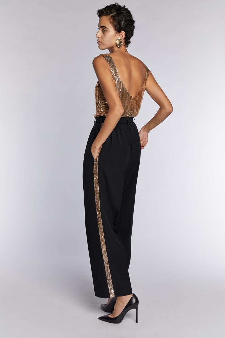 De las mujeres Pantalones Saint Laurent Rive Gauche Lentejuelas doradas Le Smoking Años 80 en venta