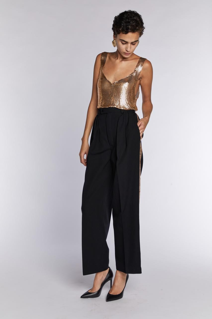 Pantalones Saint Laurent Rive Gauche Lentejuelas doradas Le Smoking Años 80 en venta 1