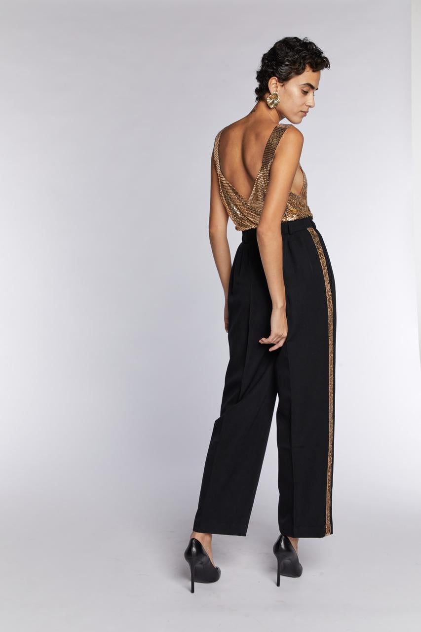 Pantalones Saint Laurent Rive Gauche Lentejuelas doradas Le Smoking Años 80 en venta 2
