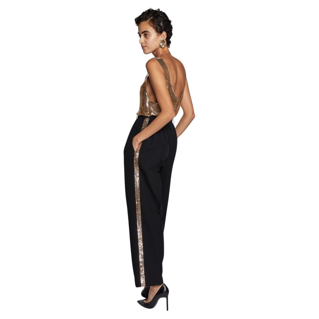 Saint Laurent Rive Gauche Gold Sequin Le Smoking Trousers 1980s