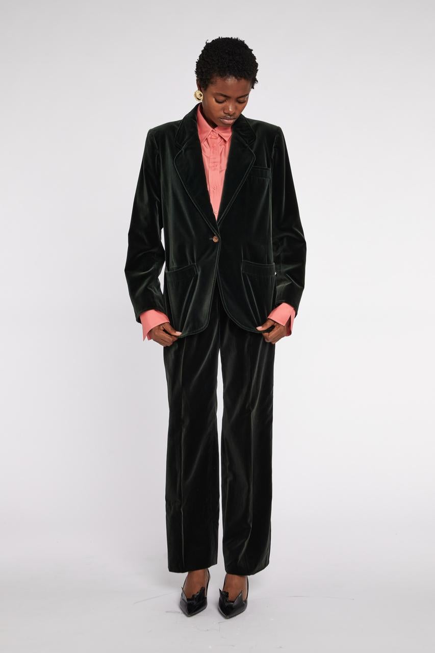Nero Saint Laurent abito in velluto verde Greene & Greene anni '70 in vendita