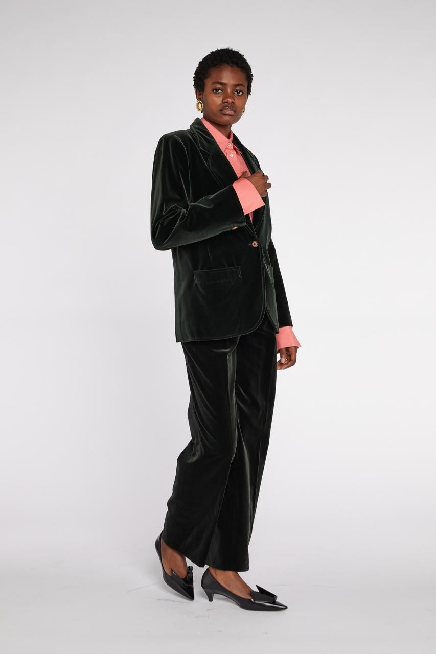 Saint Laurent abito in velluto verde Greene & Greene anni '70 In condizioni ottime in vendita a London, GB