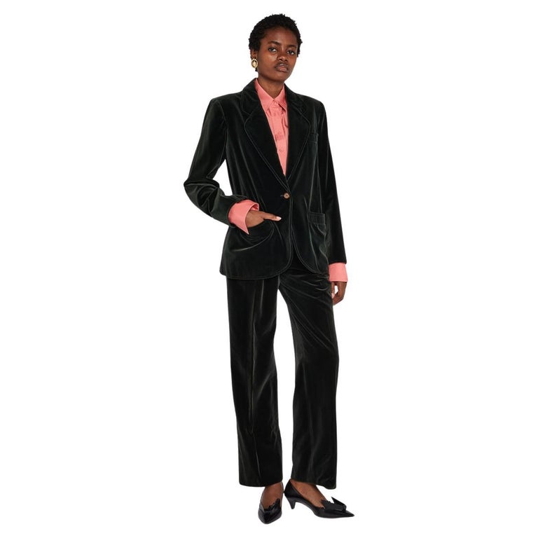 Saint Laurent Rive Gauche Green Velvet Suit 70s For Sale at 1stDibs