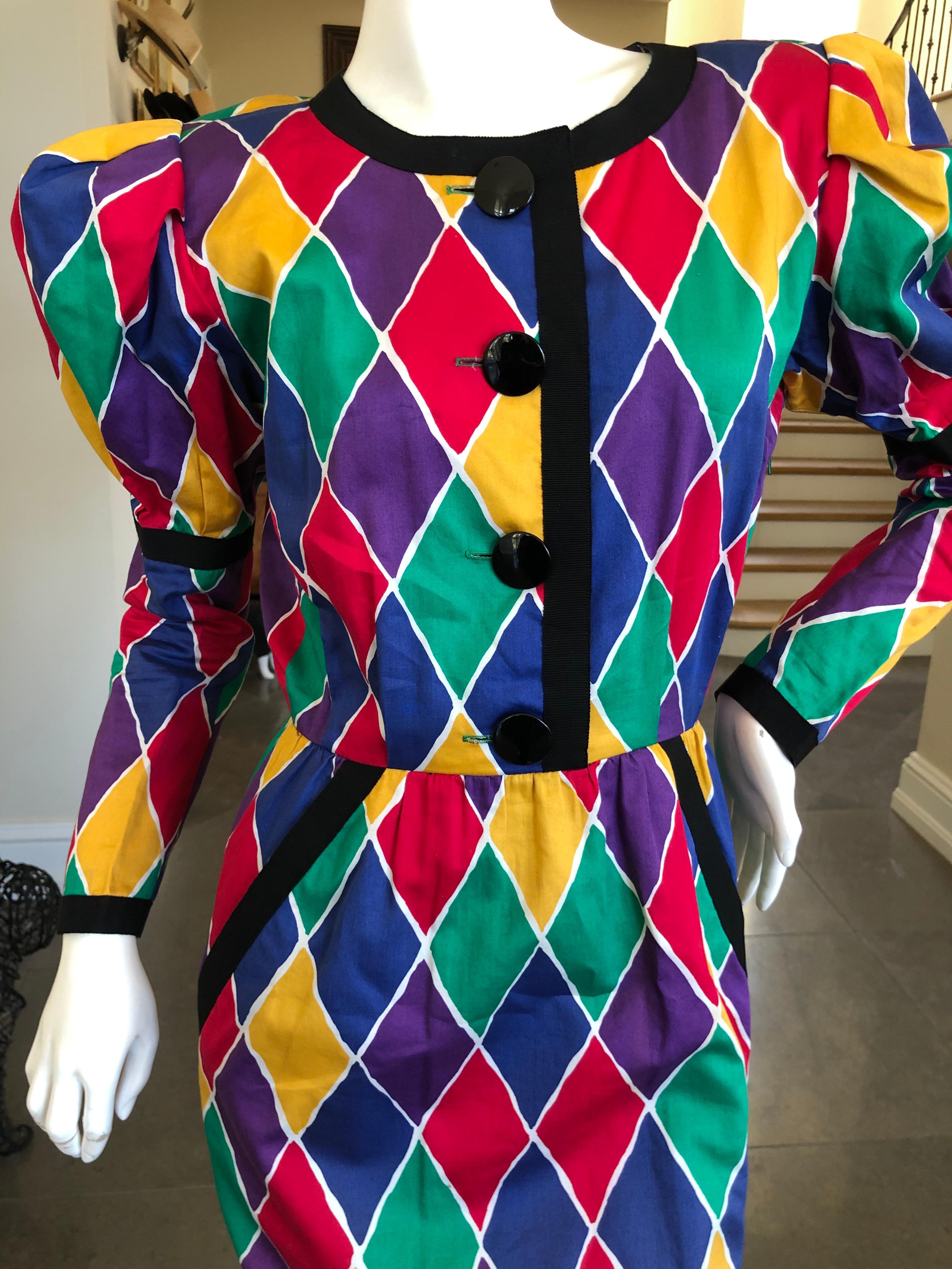 Saint Laurent Rive Gauche Ikonisches Baumwollkleid mit Harlekin-Muster Frühjahr 1988 im Angebot 5