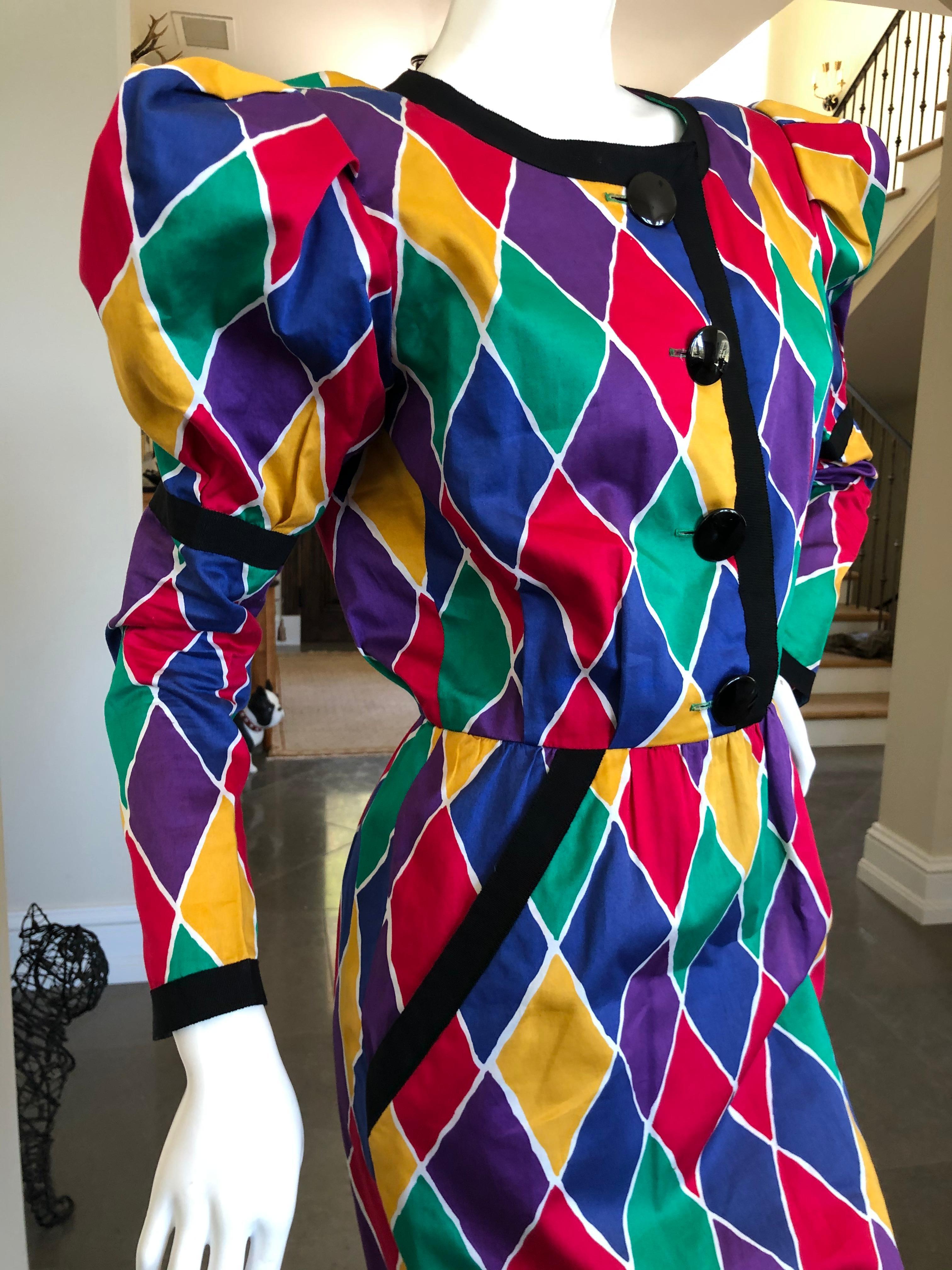 Saint Laurent Rive Gauche Ikonisches Baumwollkleid mit Harlekin-Muster Frühjahr 1988 im Zustand „Hervorragend“ im Angebot in Cloverdale, CA