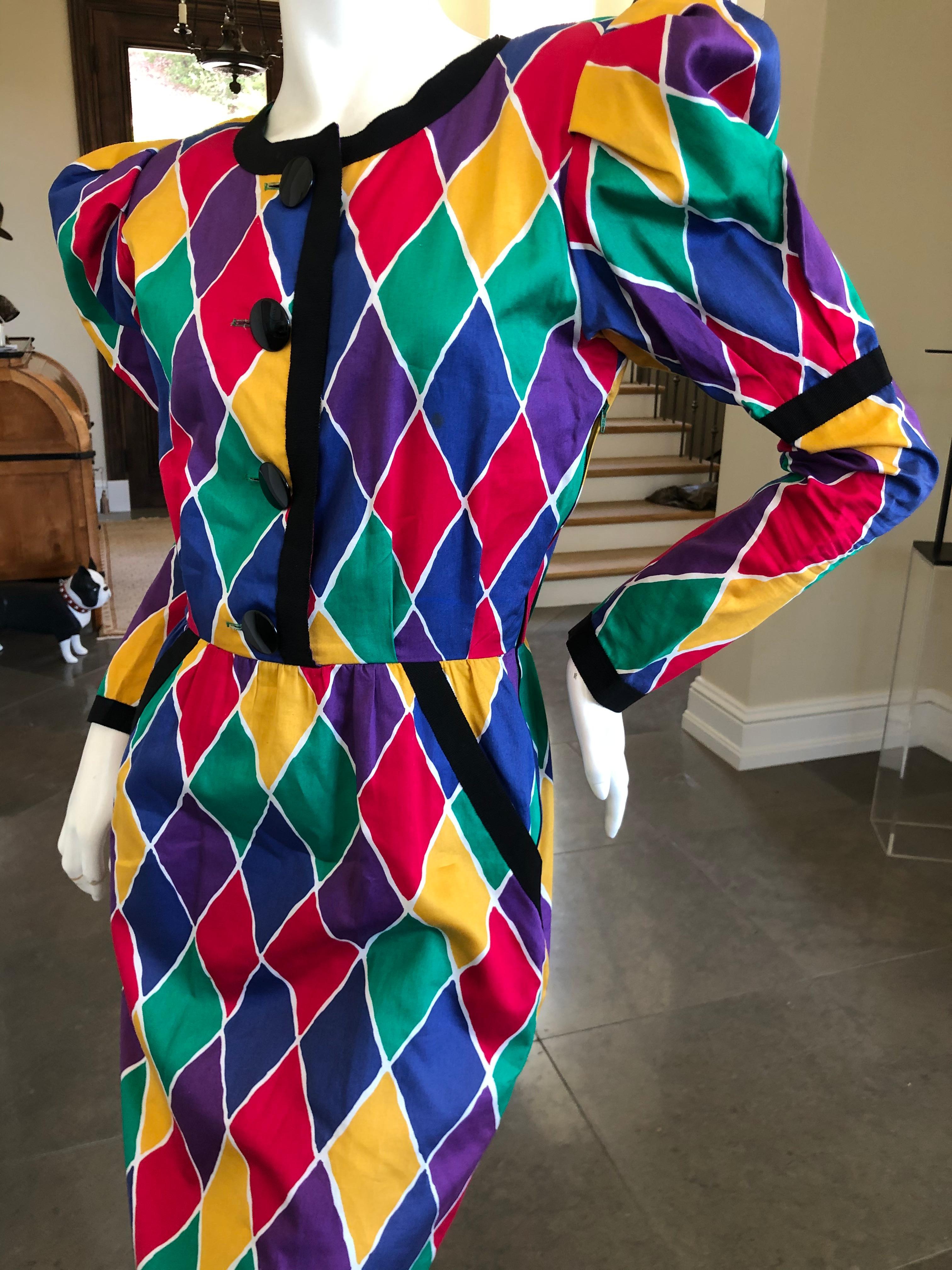 Saint Laurent Rive Gauche Ikonisches Baumwollkleid mit Harlekin-Muster Frühjahr 1988 im Angebot 1