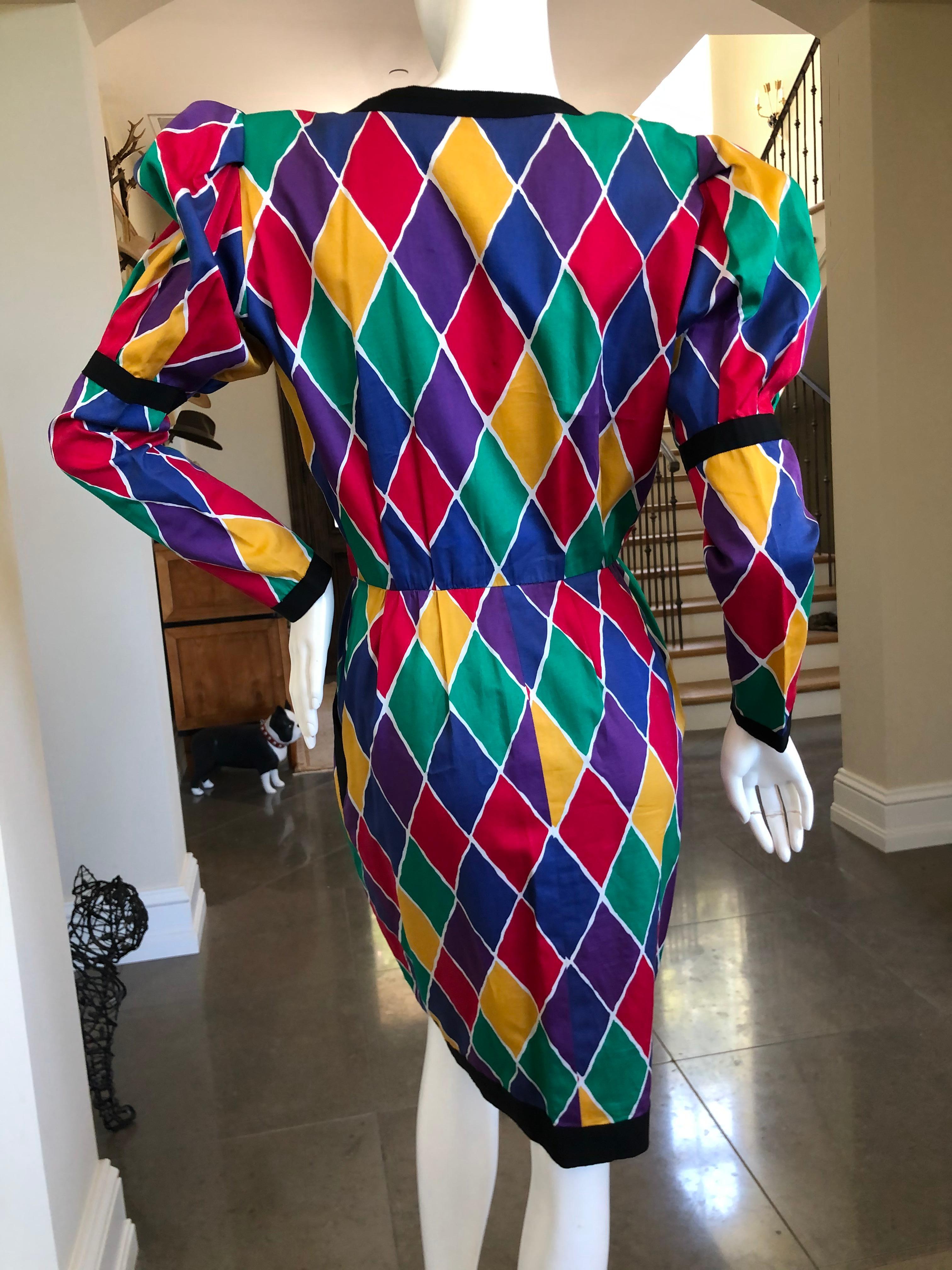 Saint Laurent Rive Gauche Ikonisches Baumwollkleid mit Harlekin-Muster Frühjahr 1988 im Angebot 2