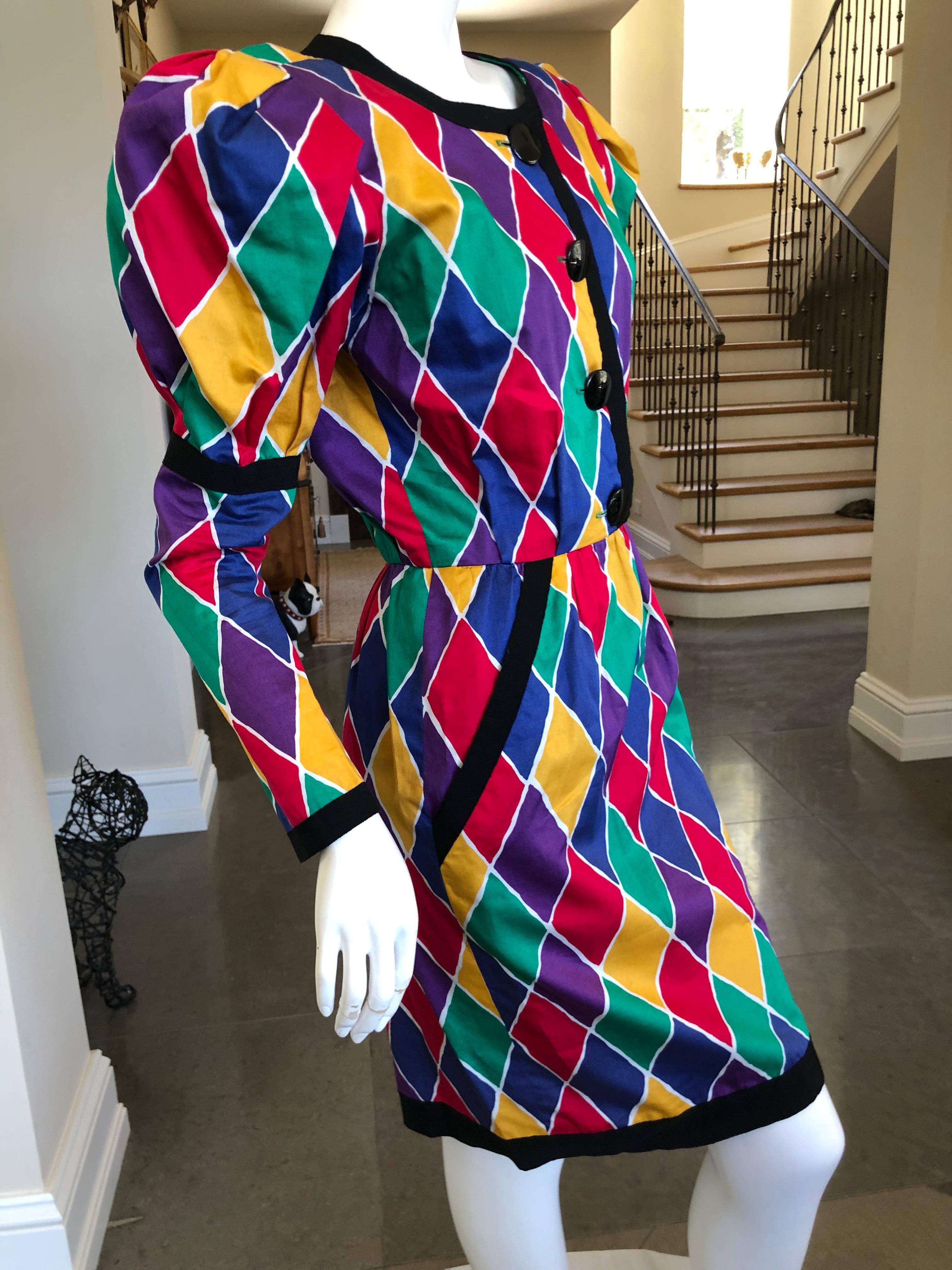 Saint Laurent Rive Gauche Ikonisches Baumwollkleid mit Harlekin-Muster Frühjahr 1988 im Angebot 4