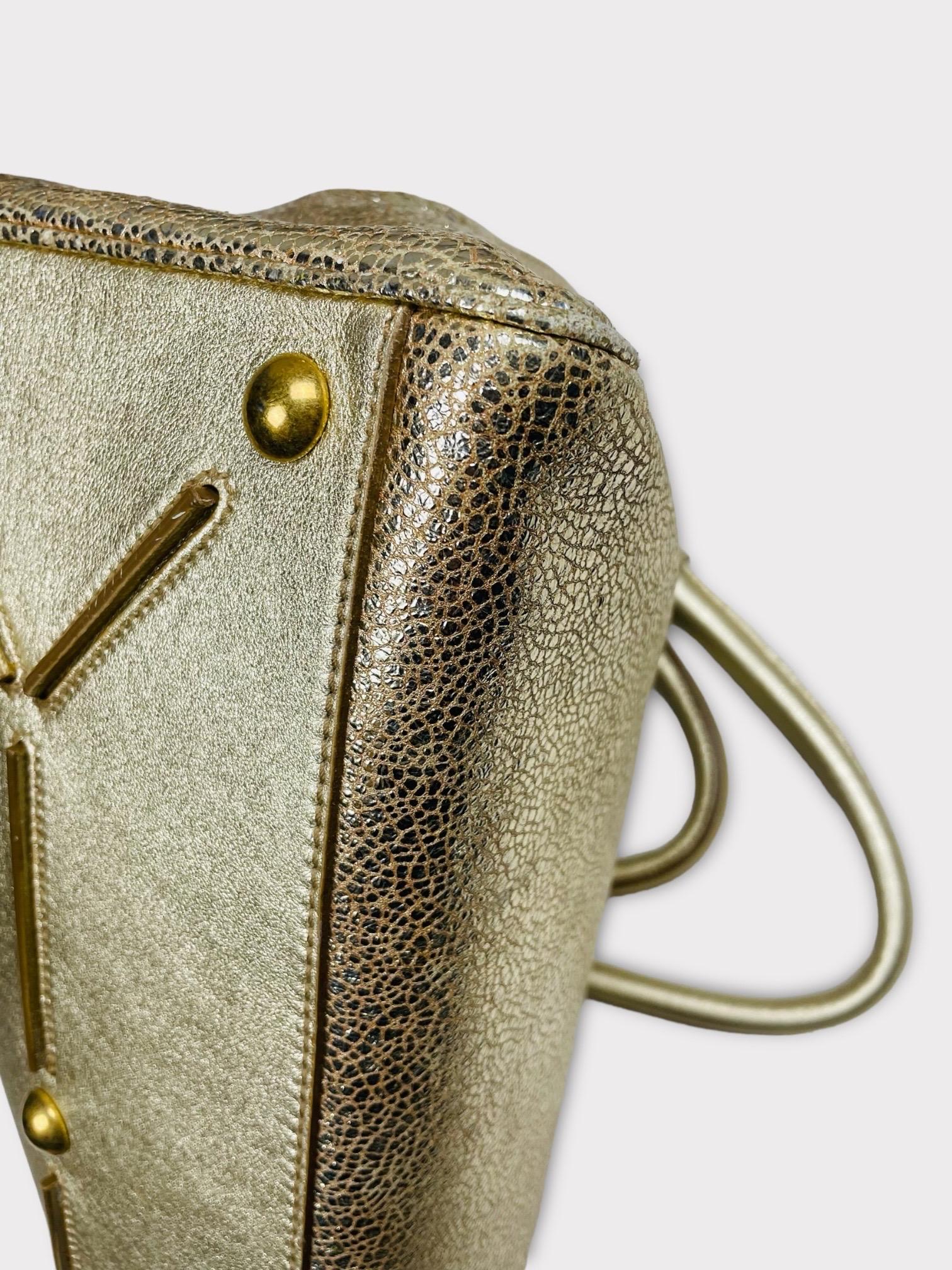 Saint Laurent Rive Gauche Metallic Gold Leather Medium Majorelle Tote Bag For Sale 2